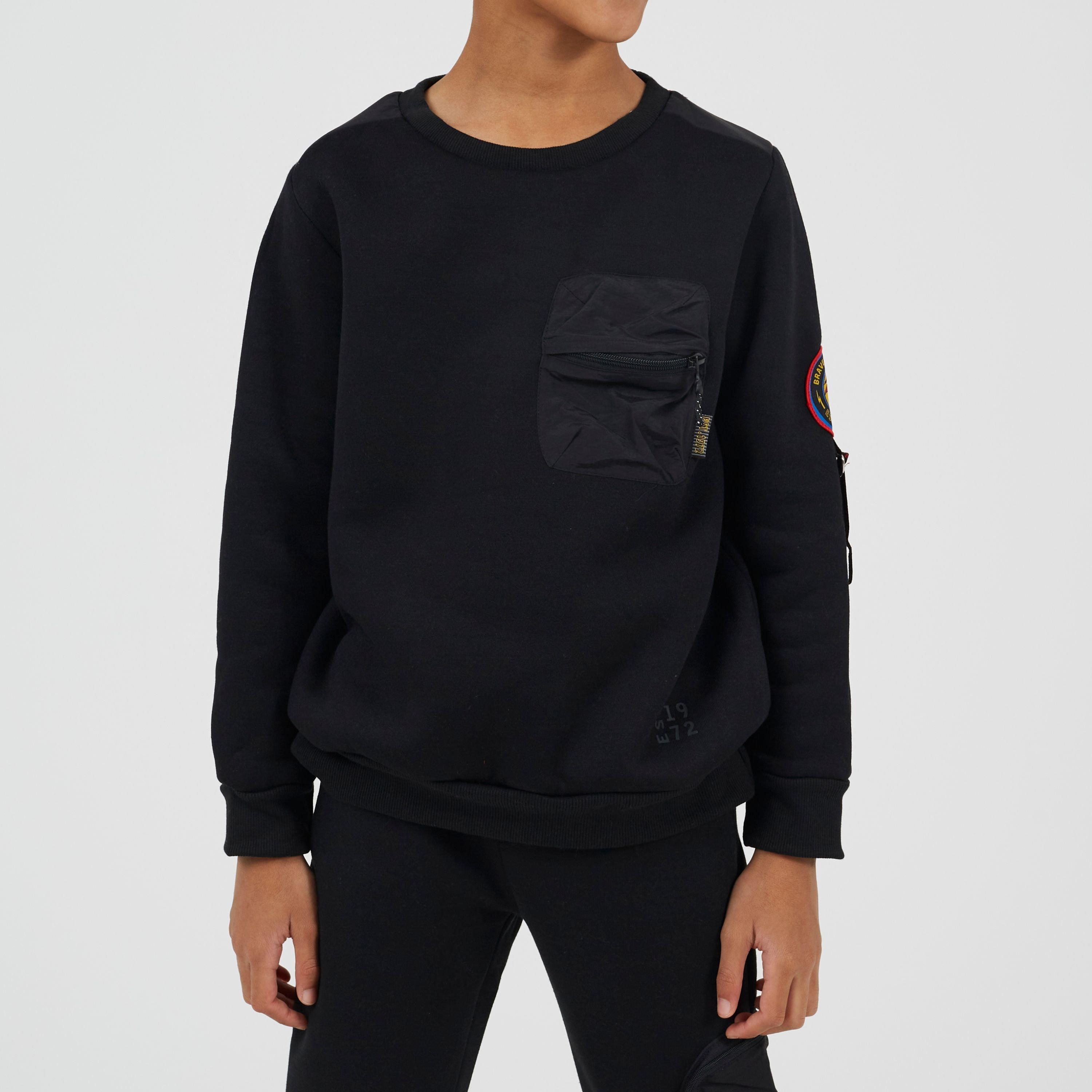 Jet Black - Brave Soul - Brave Boys Crew Neck Sweater with Sleeve Badge Detail - 1