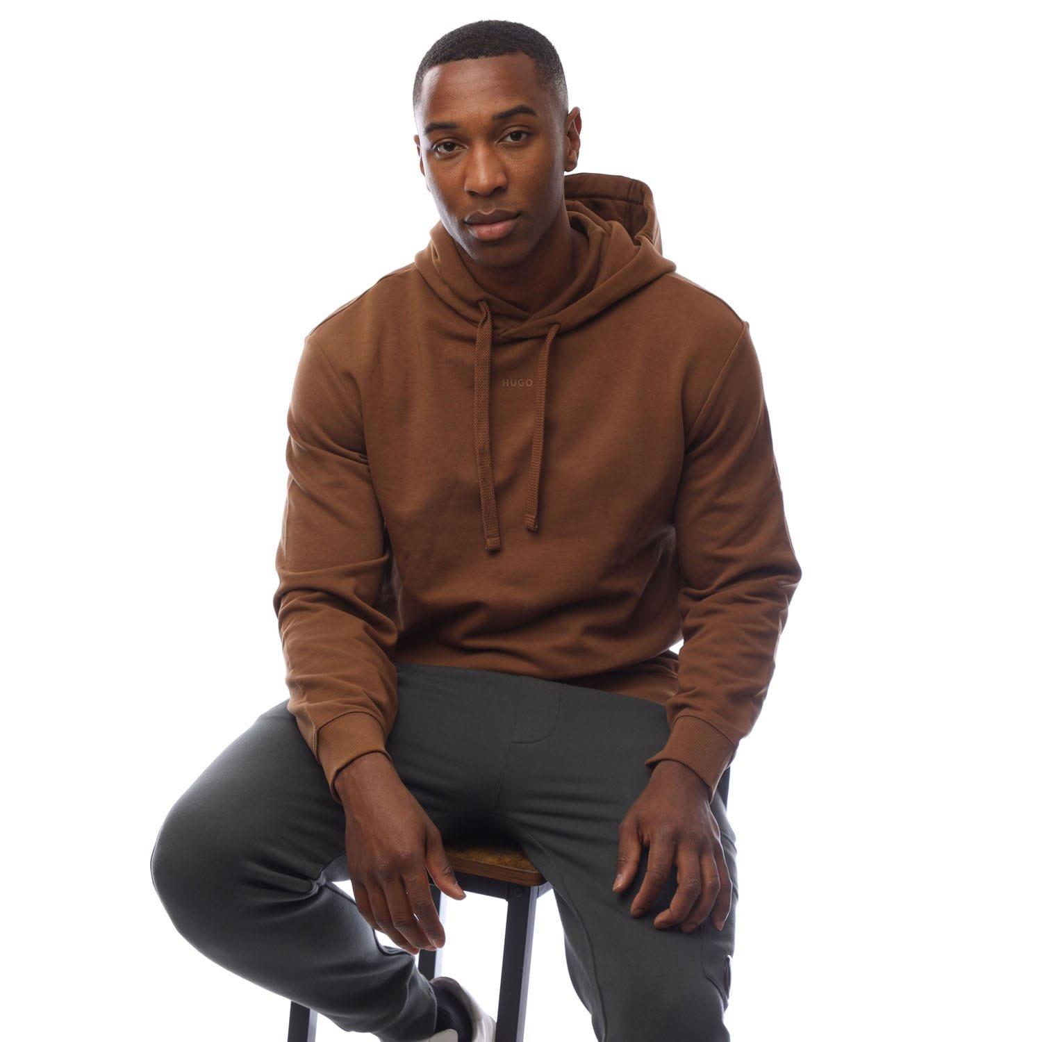 Brown - Hugo - Dapo Logo Print Hoodie - 4