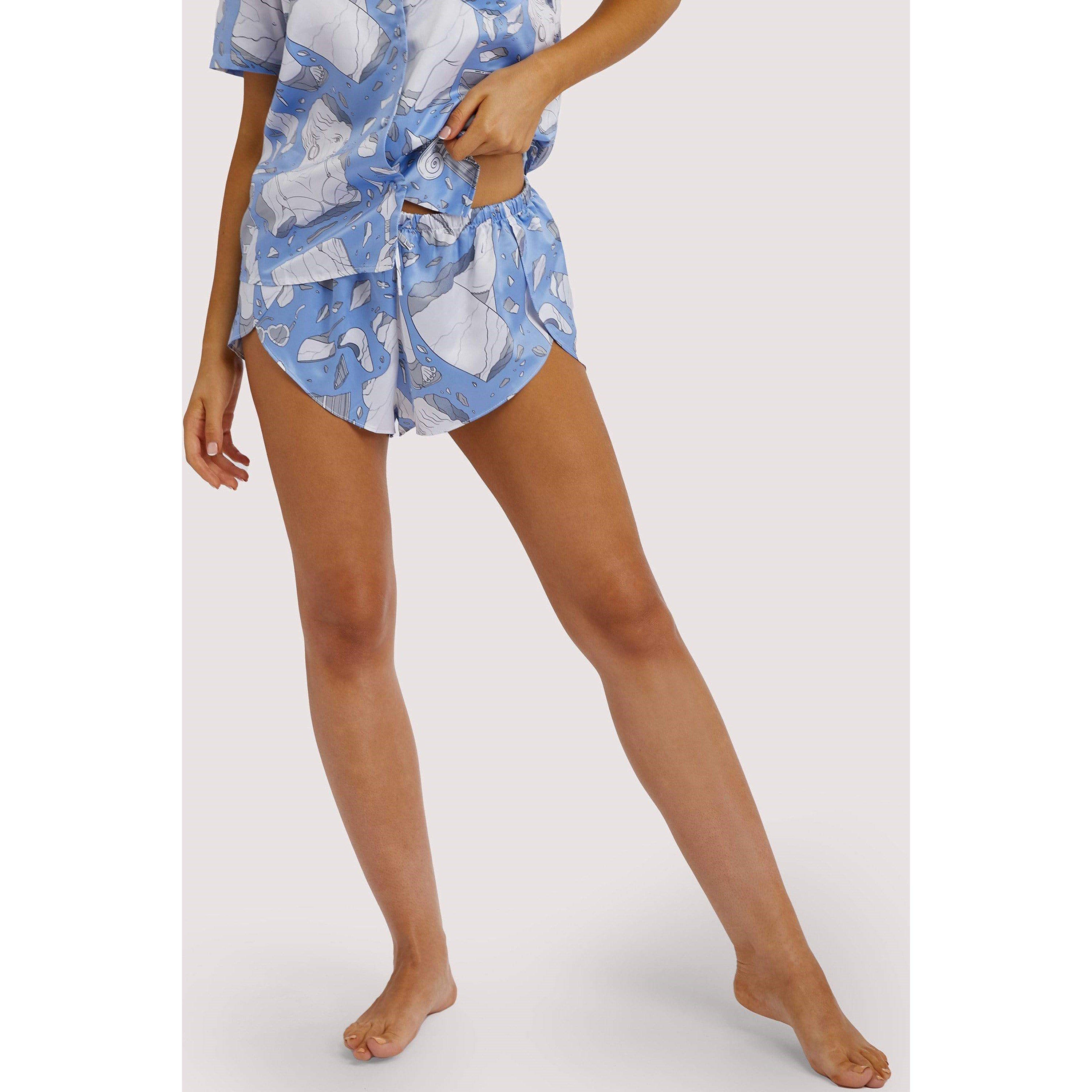 Blue - Playful Promises - Logan Spector Recycled Blue Statues Satin Shorts - 1