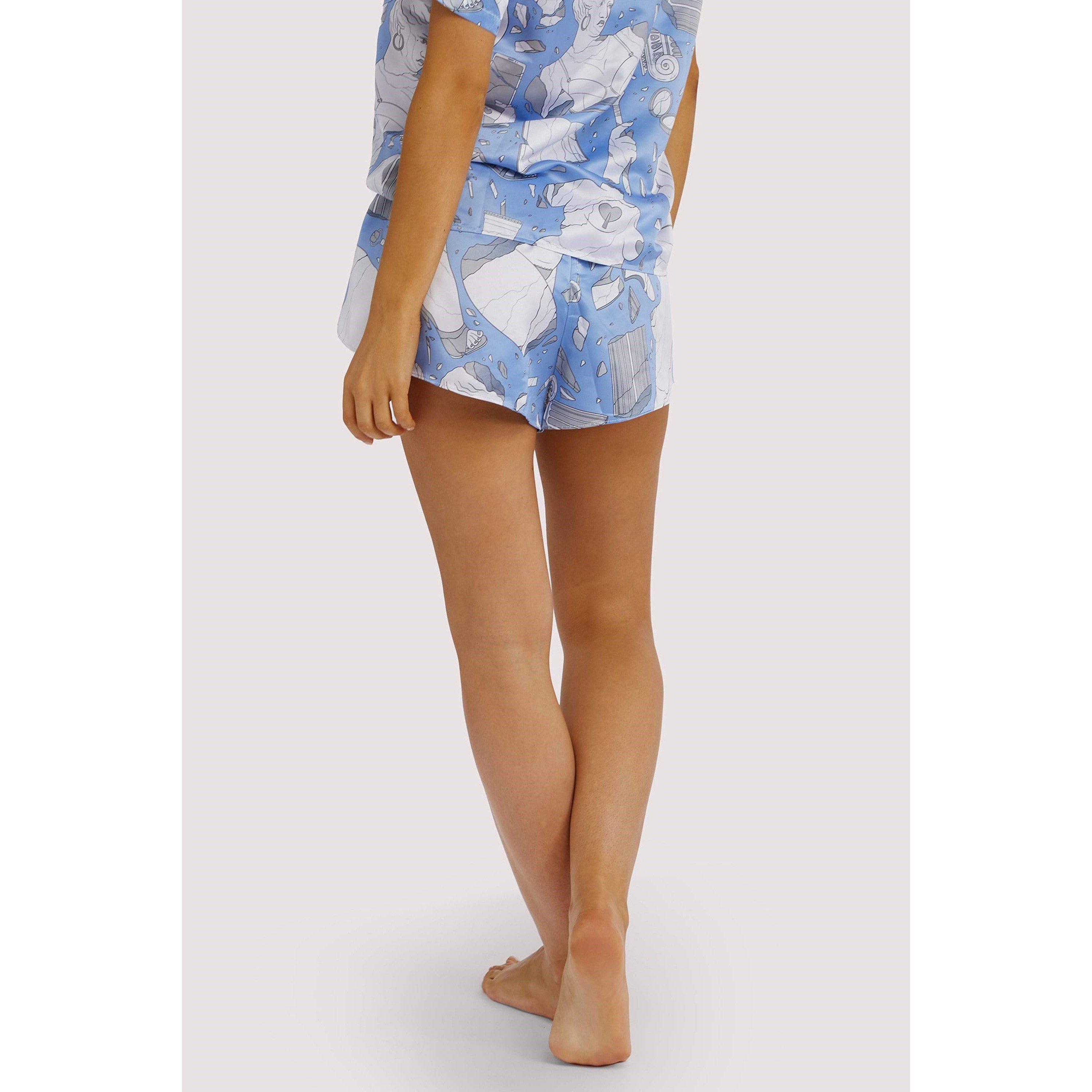 Blue - Playful Promises - Logan Spector Recycled Blue Statues Satin Shorts - 2