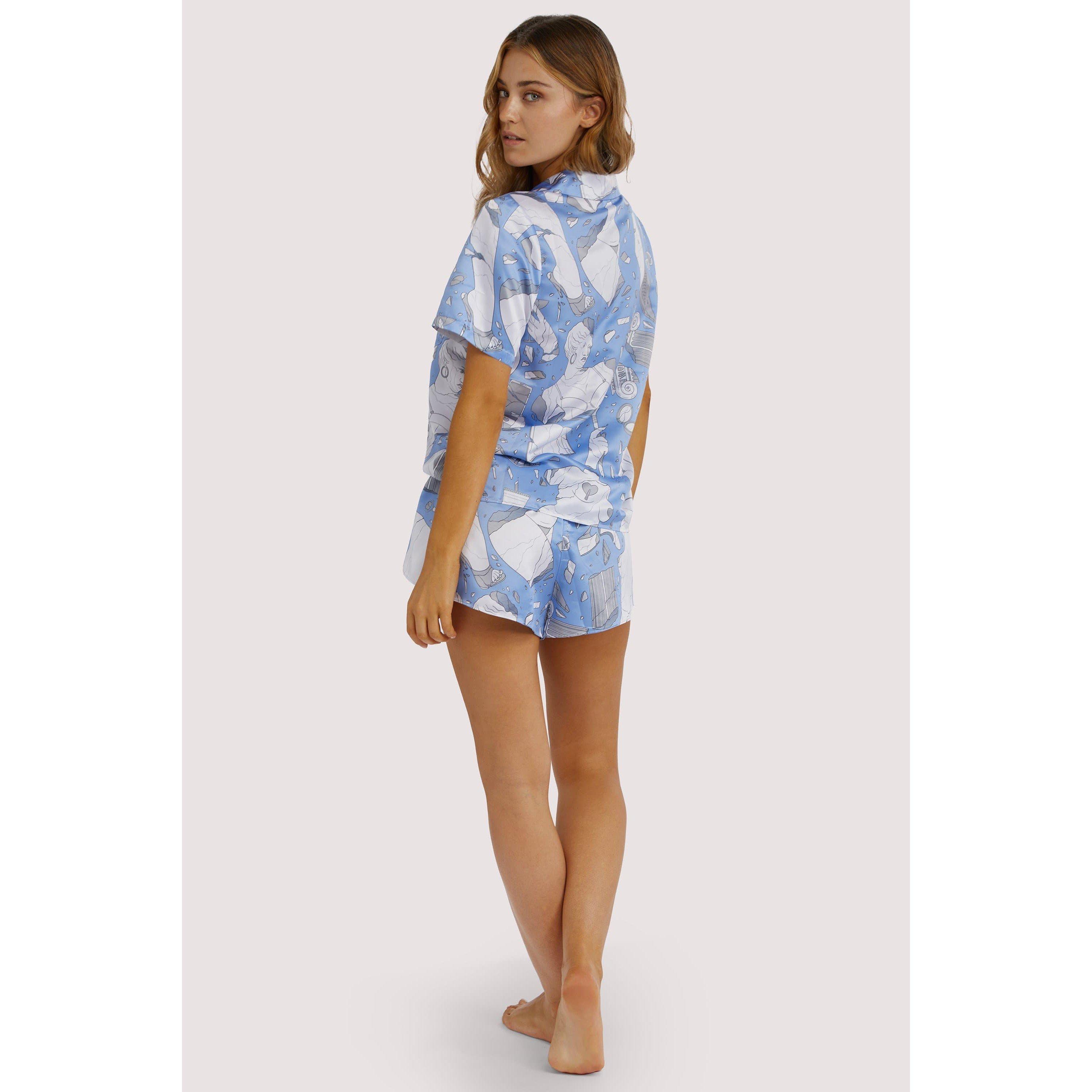 Blue - Playful Promises - Logan Spector Recycled Blue Statues Satin Shorts - 4