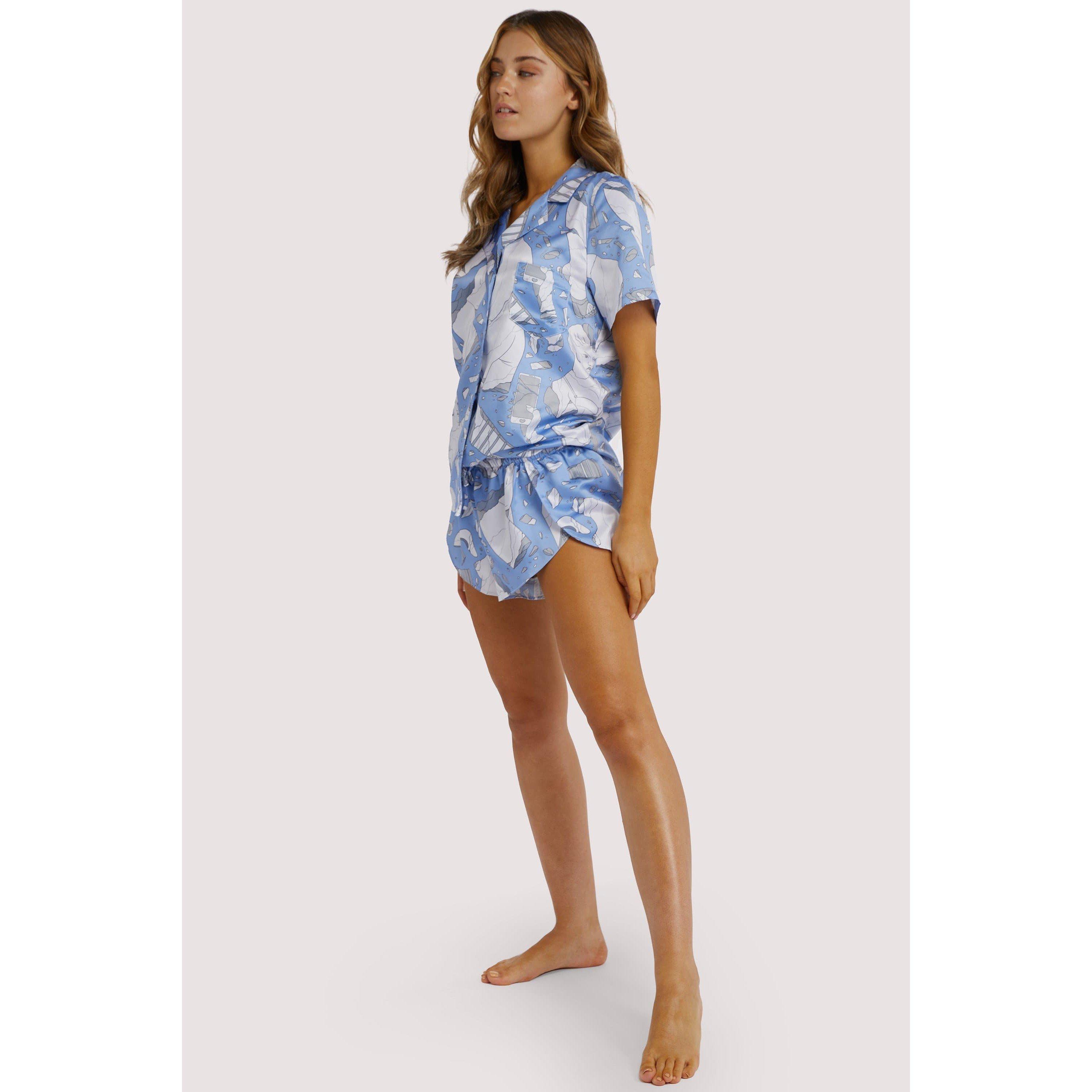 Blue - Playful Promises - Logan Spector Recycled Blue Statues Satin Shorts - 5