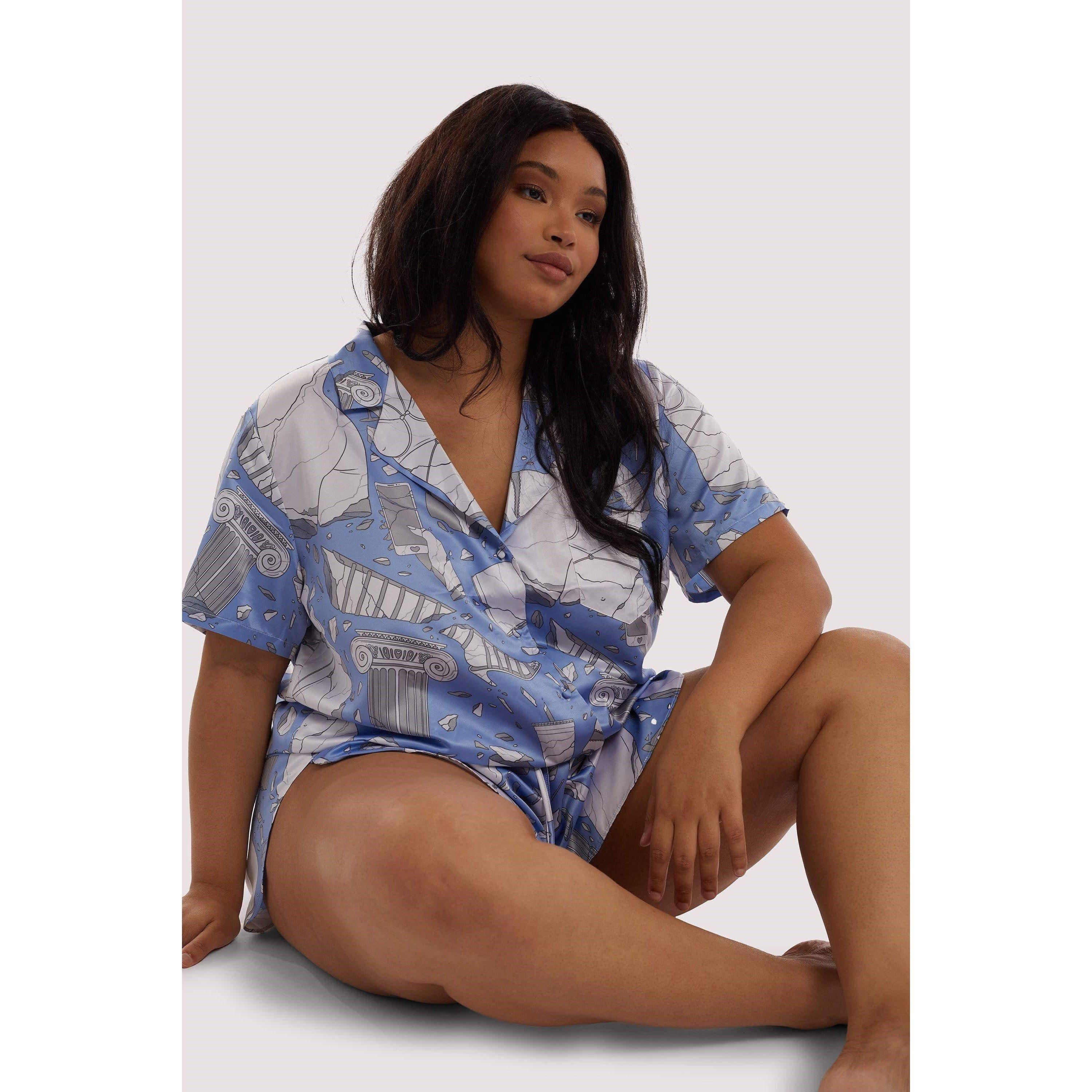 Blue - Playful Promises - Logan Spector Recycled Blue Statues Satin Shorts - 6