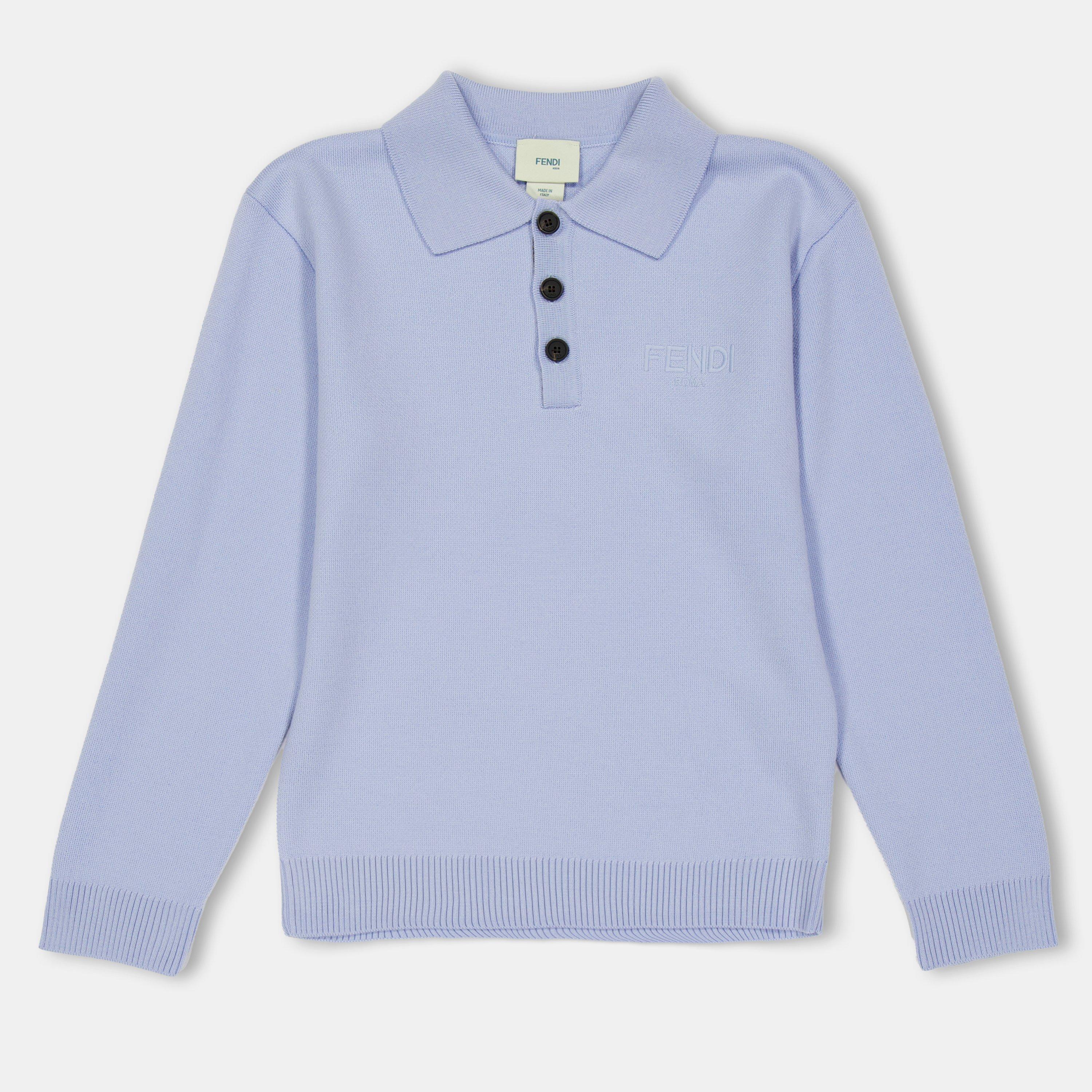 Fendi Kids' Textured Knit Top - Sky Blu F1PBD - Size 12Y
