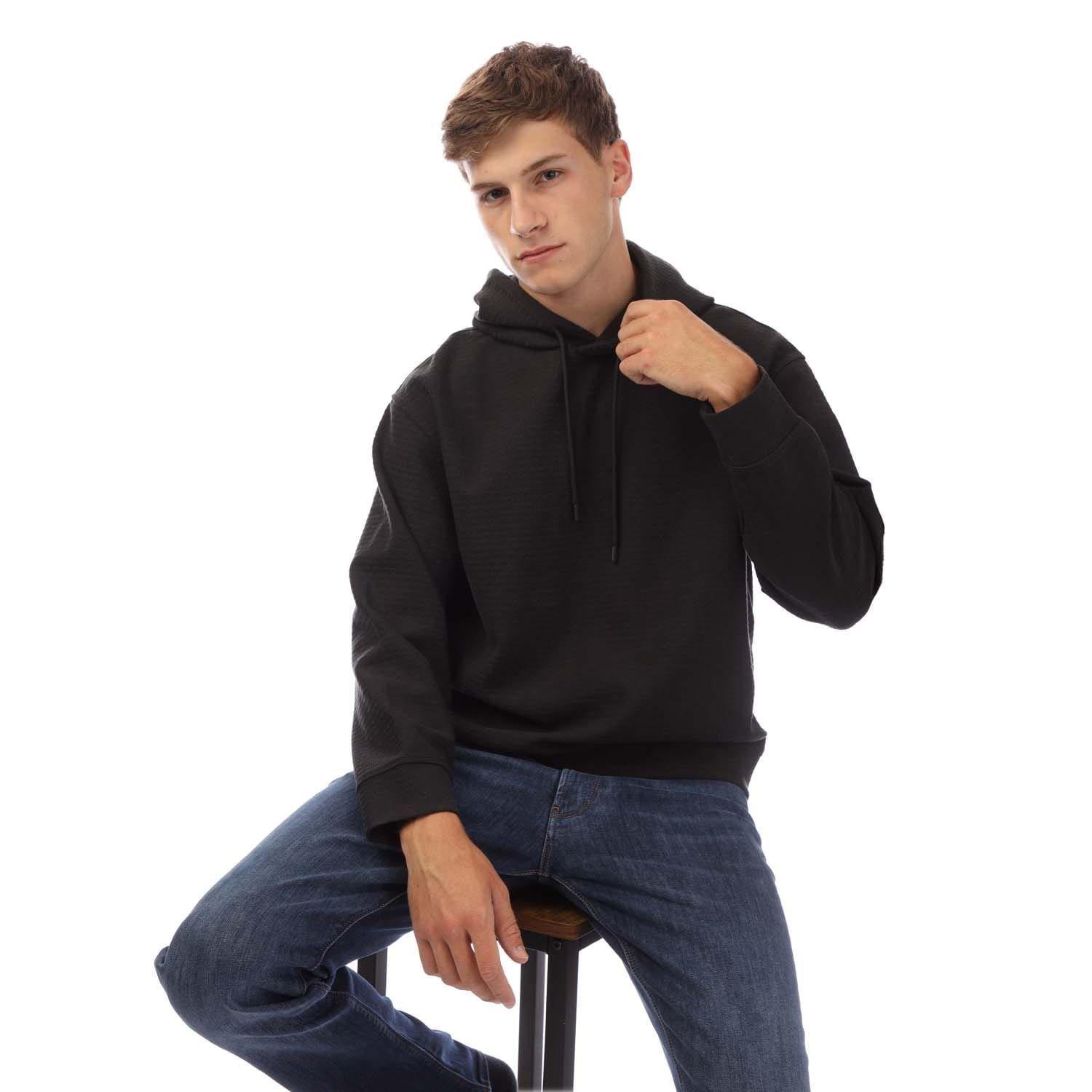 Black - Emporio Armani - Allover Lettering Hoodie - 4