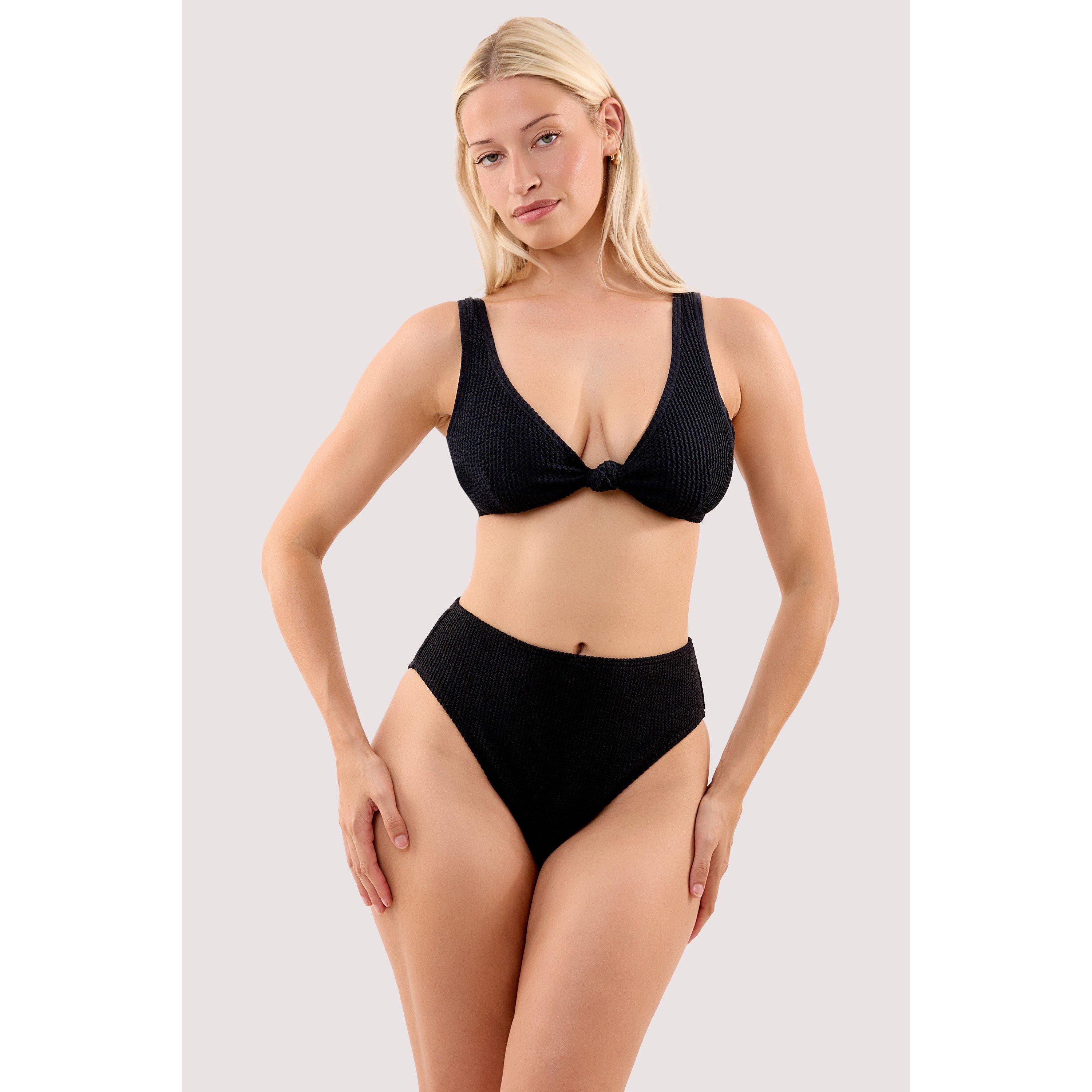 Black - Peek and Beau - Selene Black Crinkle Knot Front Bikini Top - 3