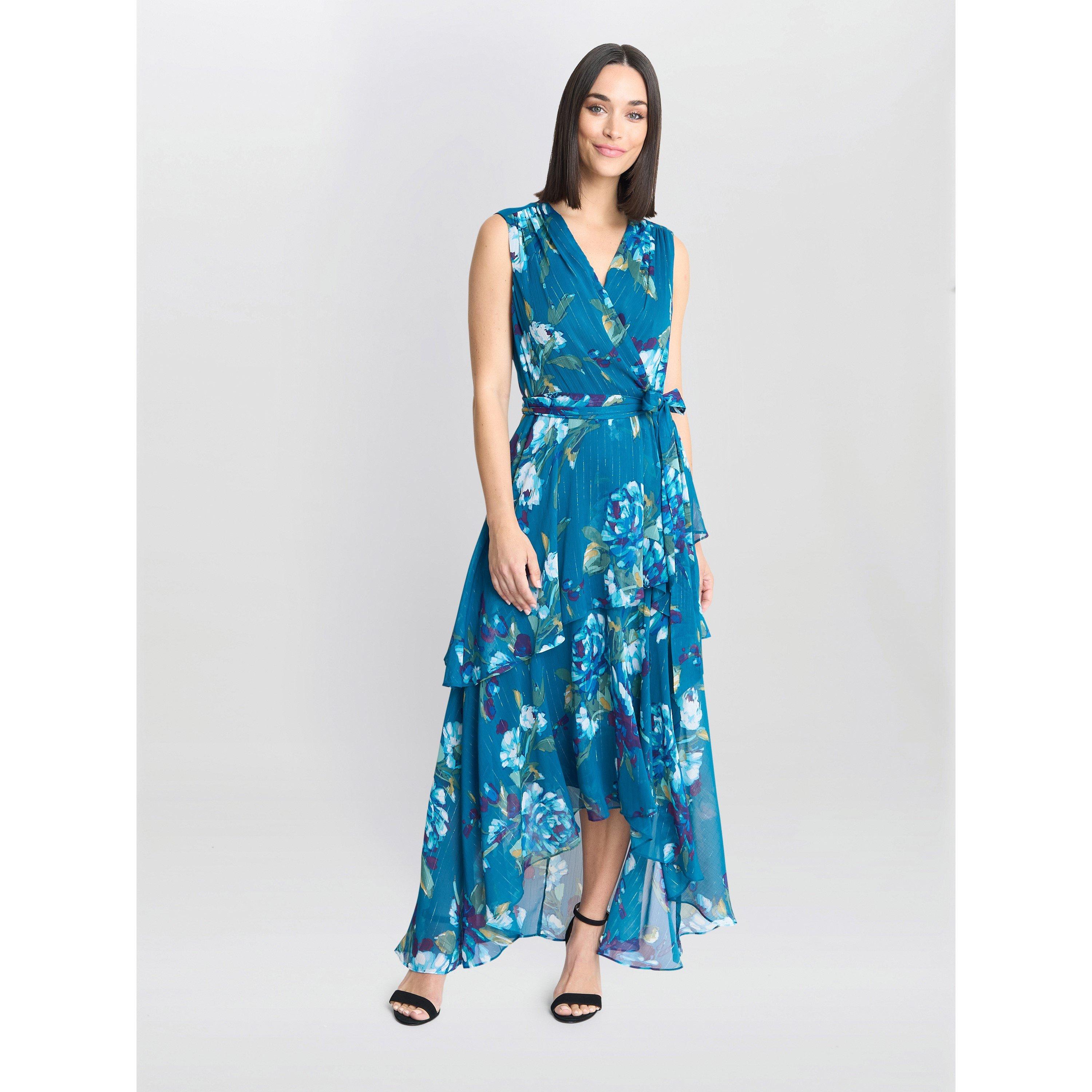 Teal - Gina Bacconi - Tamara Printed Sleeveless Maxi Dress - 3