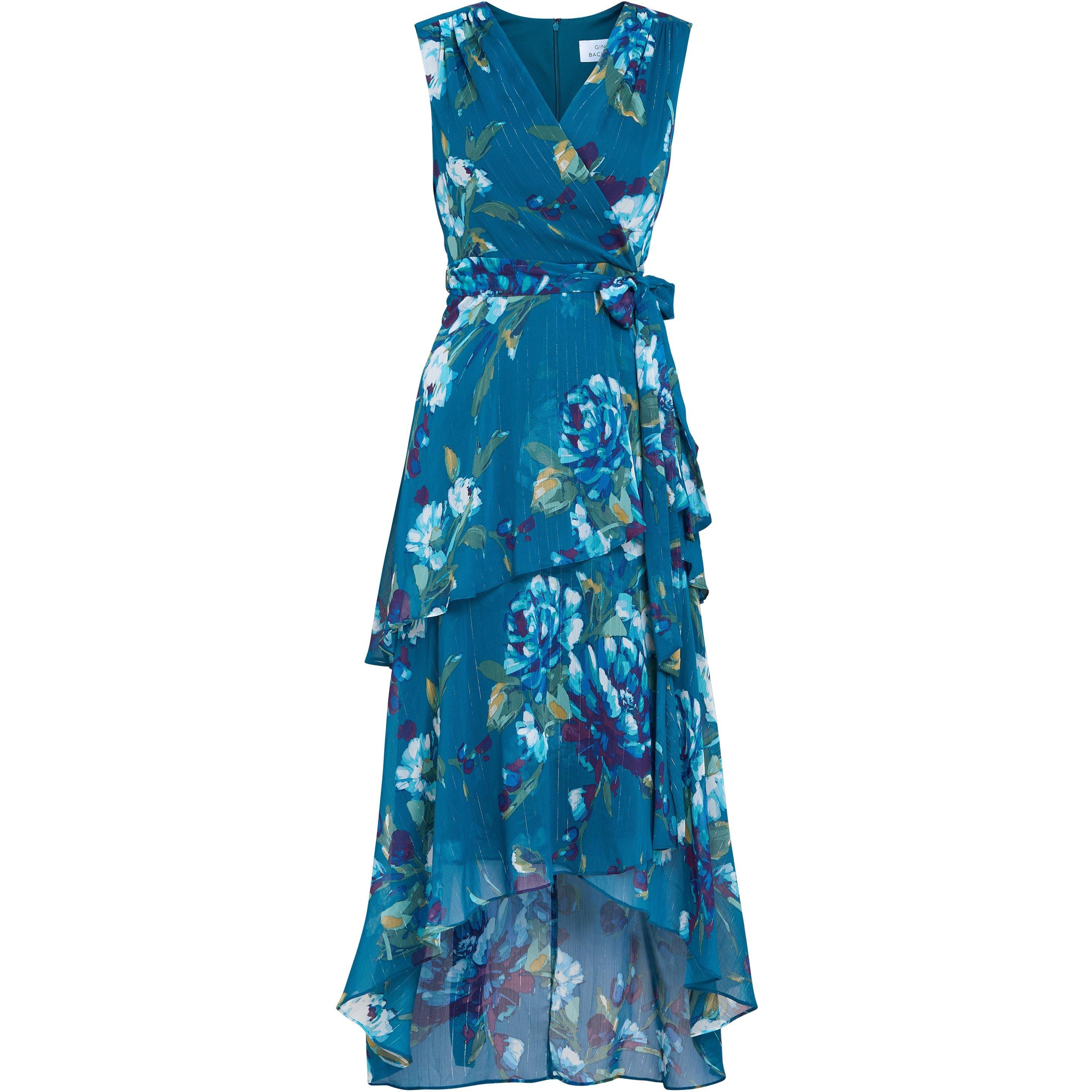 Teal - Gina Bacconi - Tamara Printed Sleeveless Maxi Dress - 4