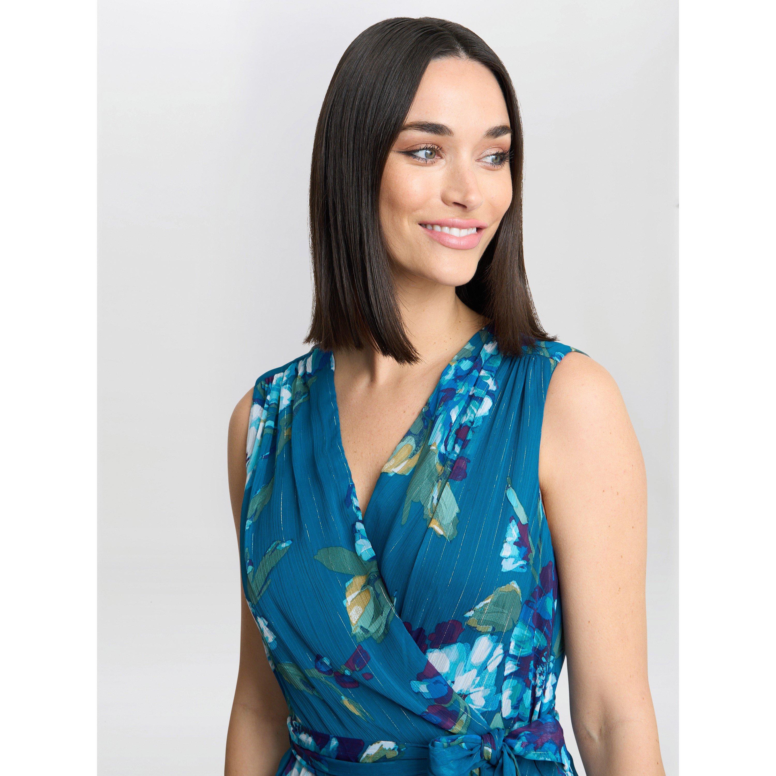 Teal - Gina Bacconi - Tamara Printed Sleeveless Maxi Dress - 5