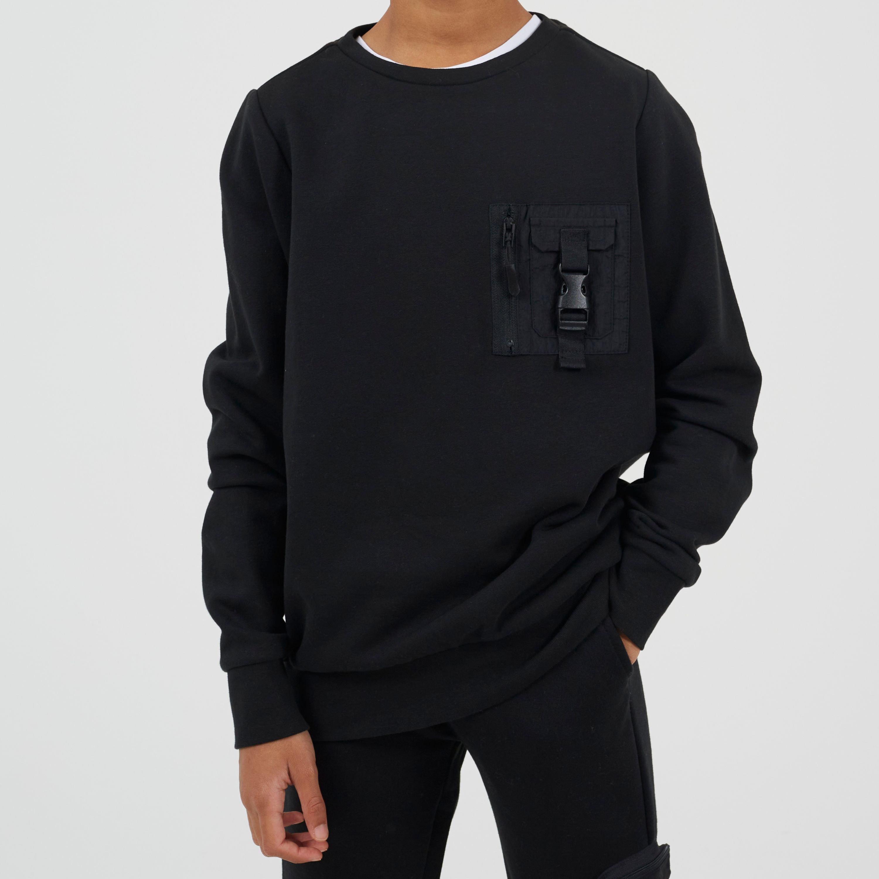 Jet Black - Brave Soul - Boys Crew Neck Long Sleeve Sweatshirt with Chest Pocket Detail - 1