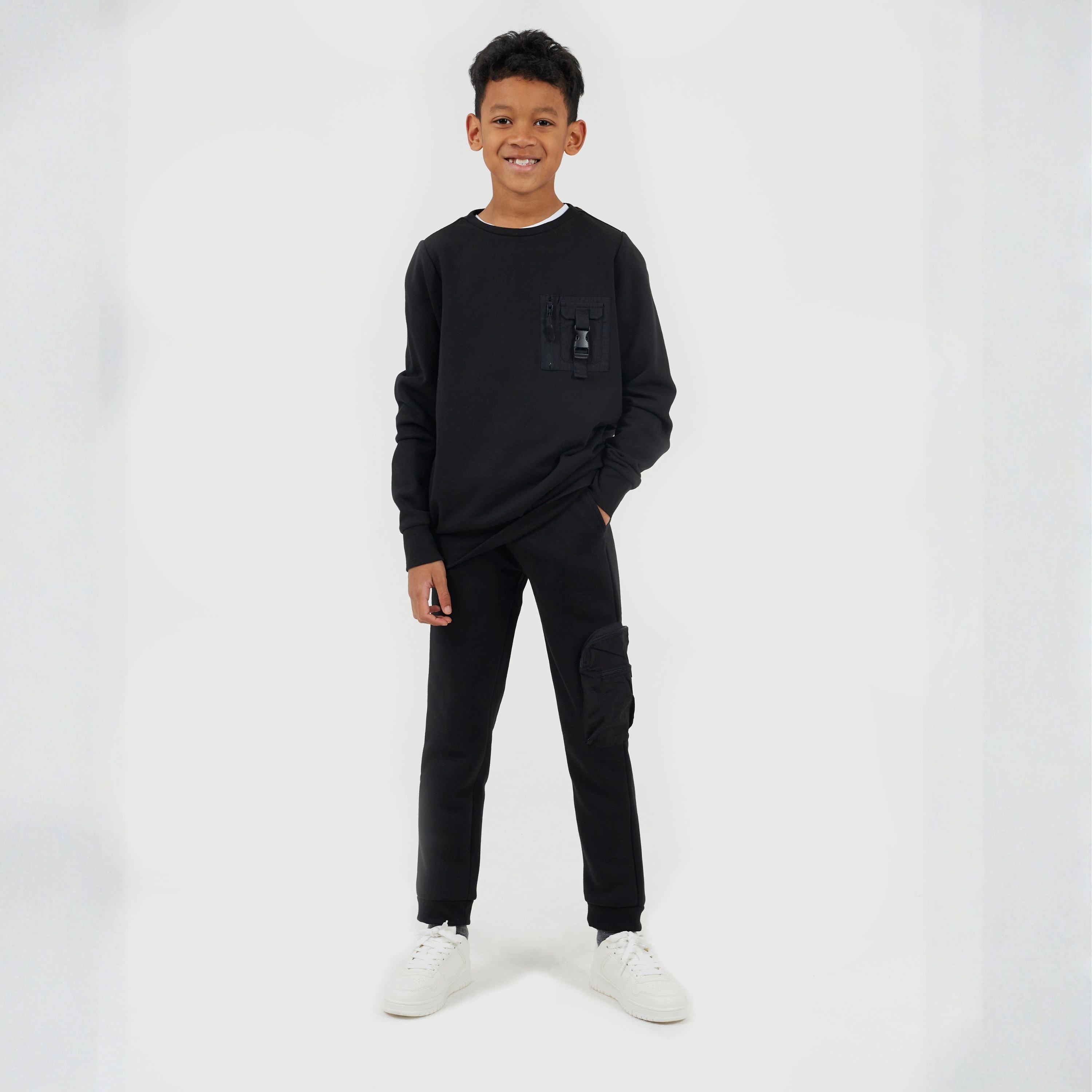 Jet Black - Brave Soul - Boys Crew Neck Long Sleeve Sweatshirt with Chest Pocket Detail - 4