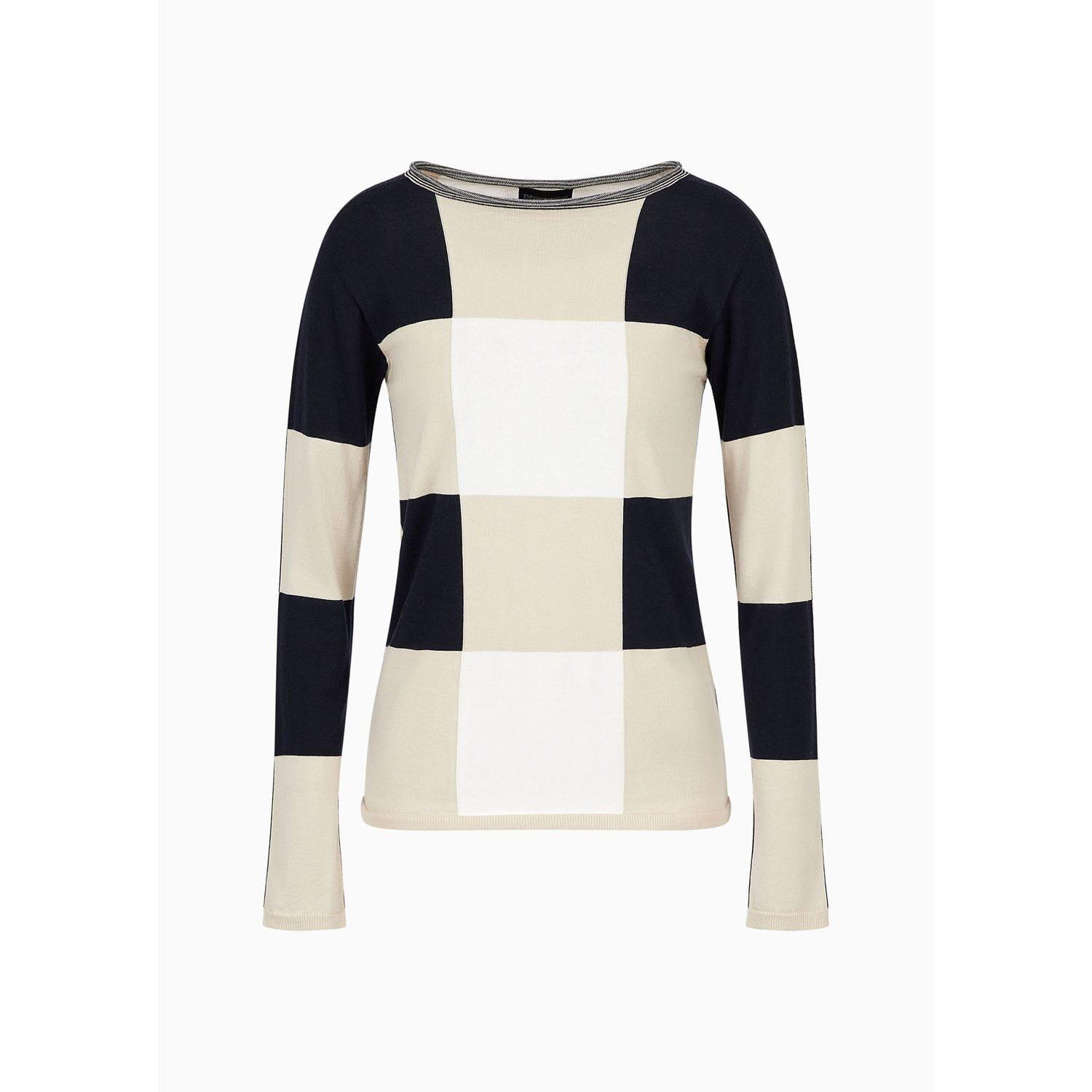 Beige - Emporio Armani - Boat Neck Checkerboard Sweater
