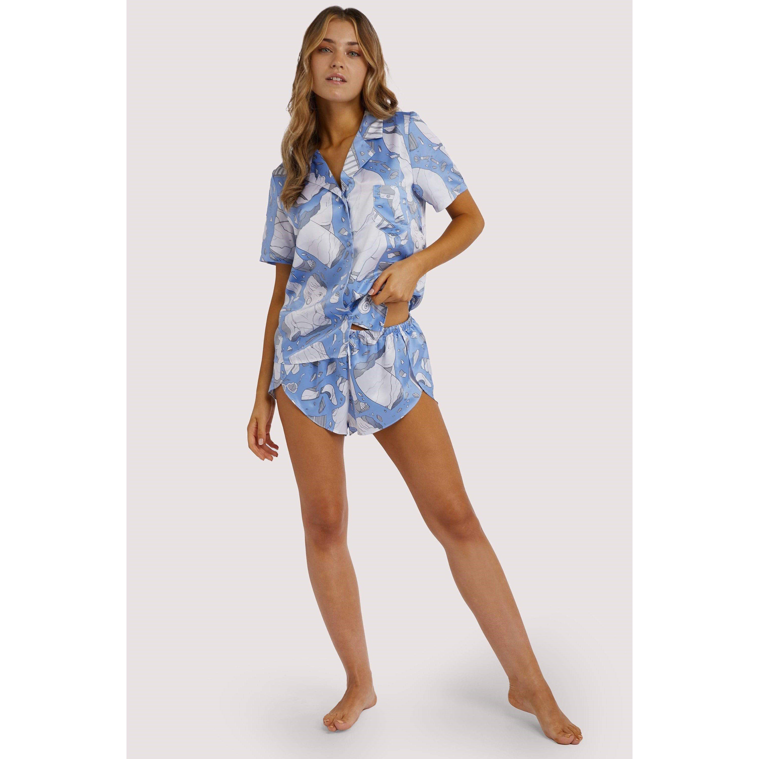 Multi - Playful Promises - Logan Spector Recycled Blue Statue Satin Shirt - 3