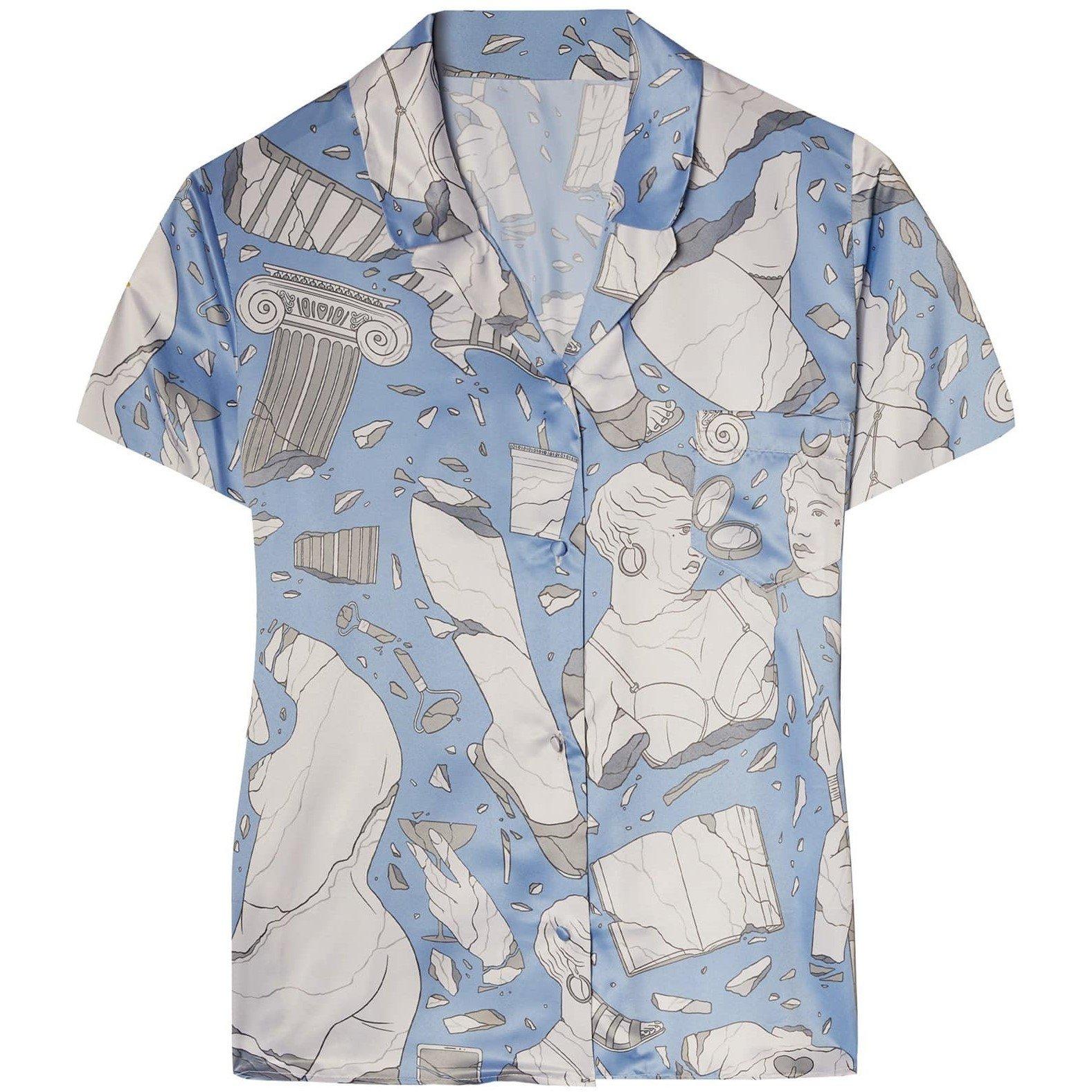 Multi - Playful Promises - Logan Spector Recycled Blue Statue Satin Shirt - 8