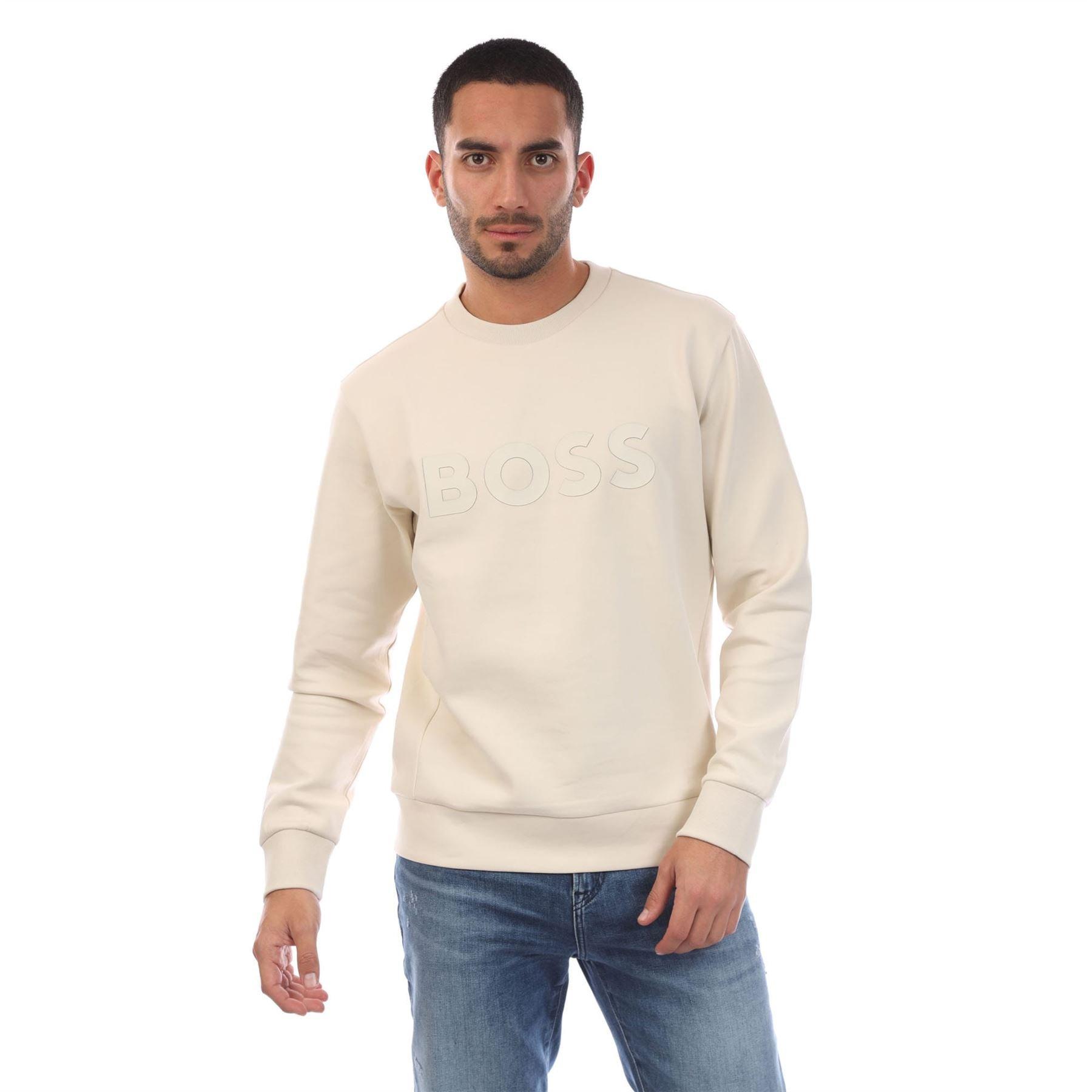 White - Boss - Salbo Stretch Sweatshirt with Sandwich Logo - 1
