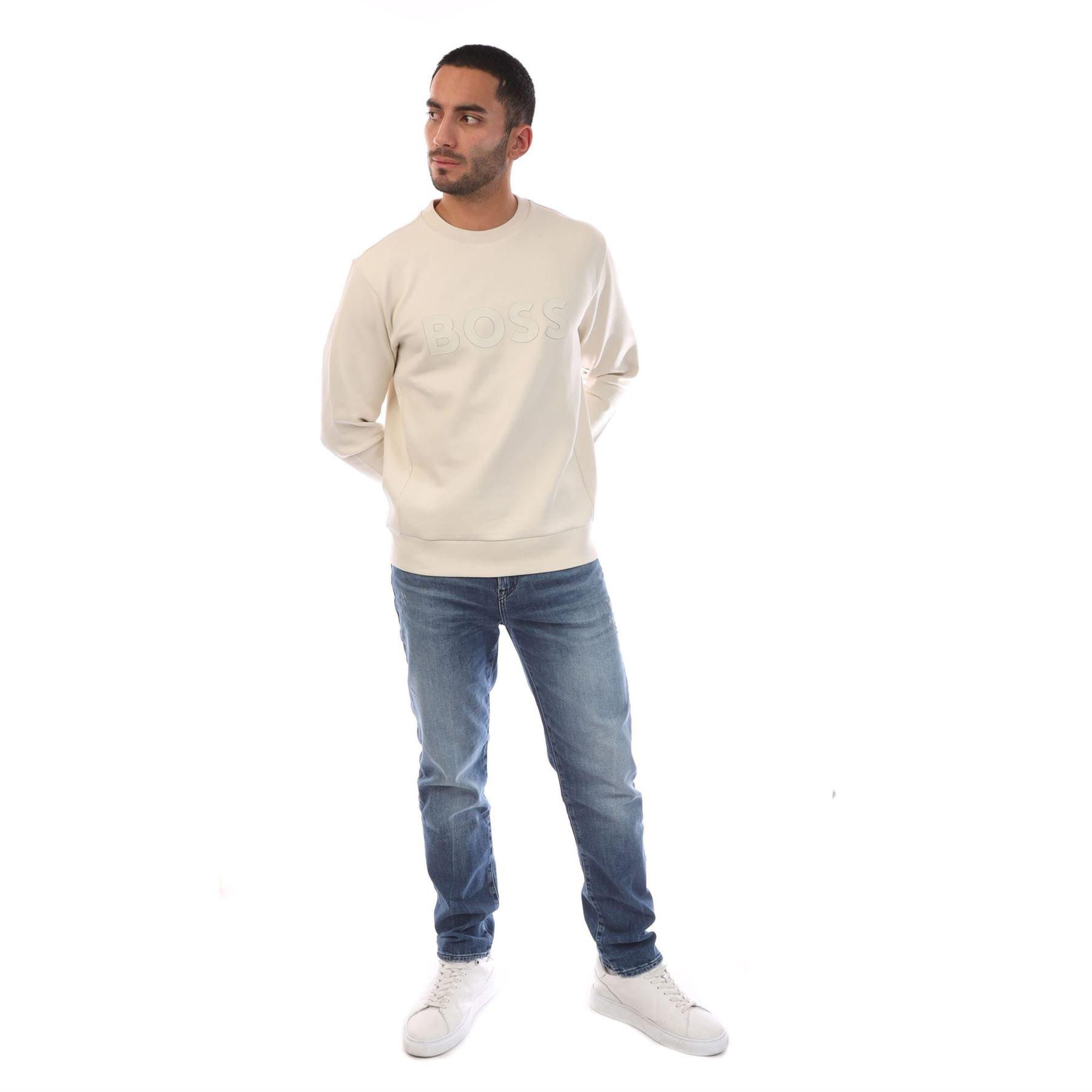 White - Boss - Salbo Stretch Sweatshirt with Sandwich Logo - 3