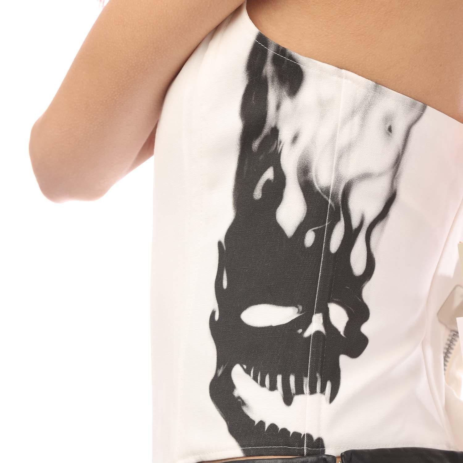 White Black - Heron Preston - Flaming Skull Corset Top - 4