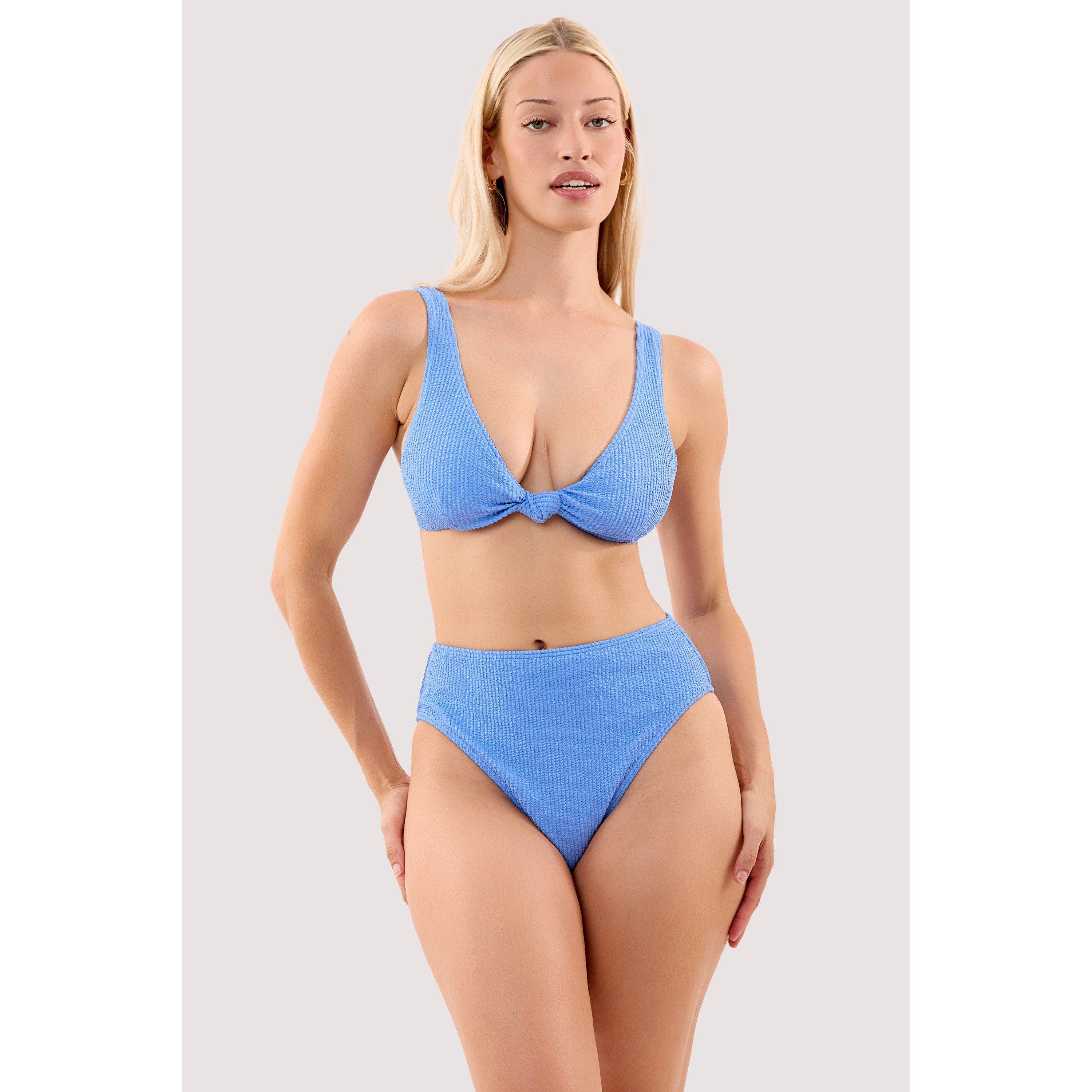Marine Blue - Peek and Beau - Selene Marine Blue Crinkle Knot Front Bikini Top - 3