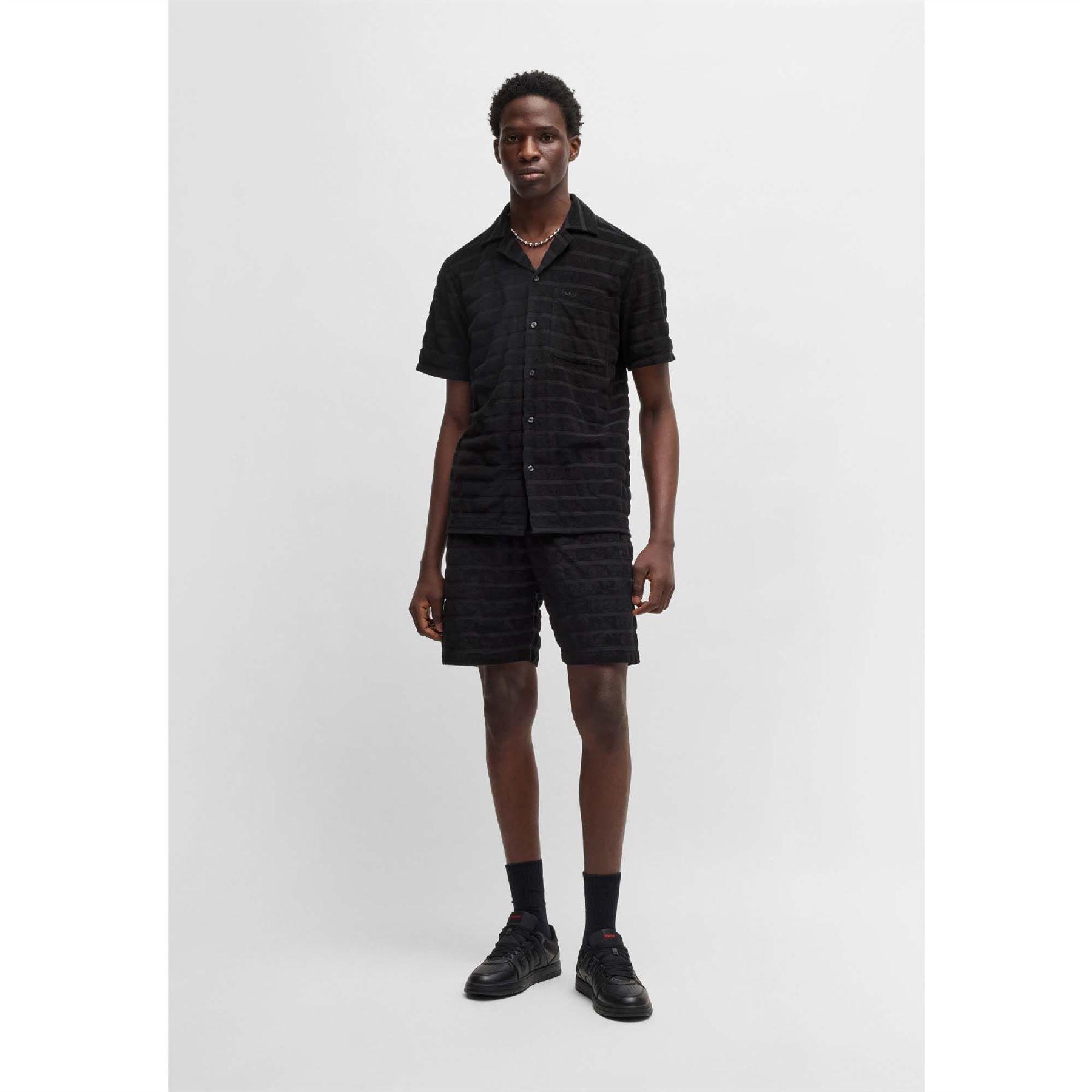 Black - Hugo - Dutowel Striped Relaxed Fit Shorts - 5