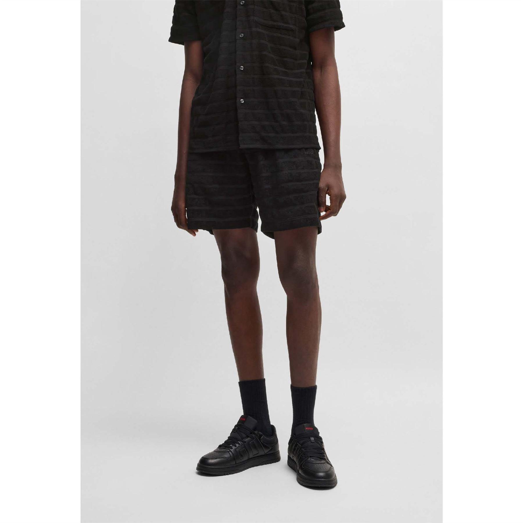Black - Hugo - Dutowel Striped Relaxed Fit Shorts - 7