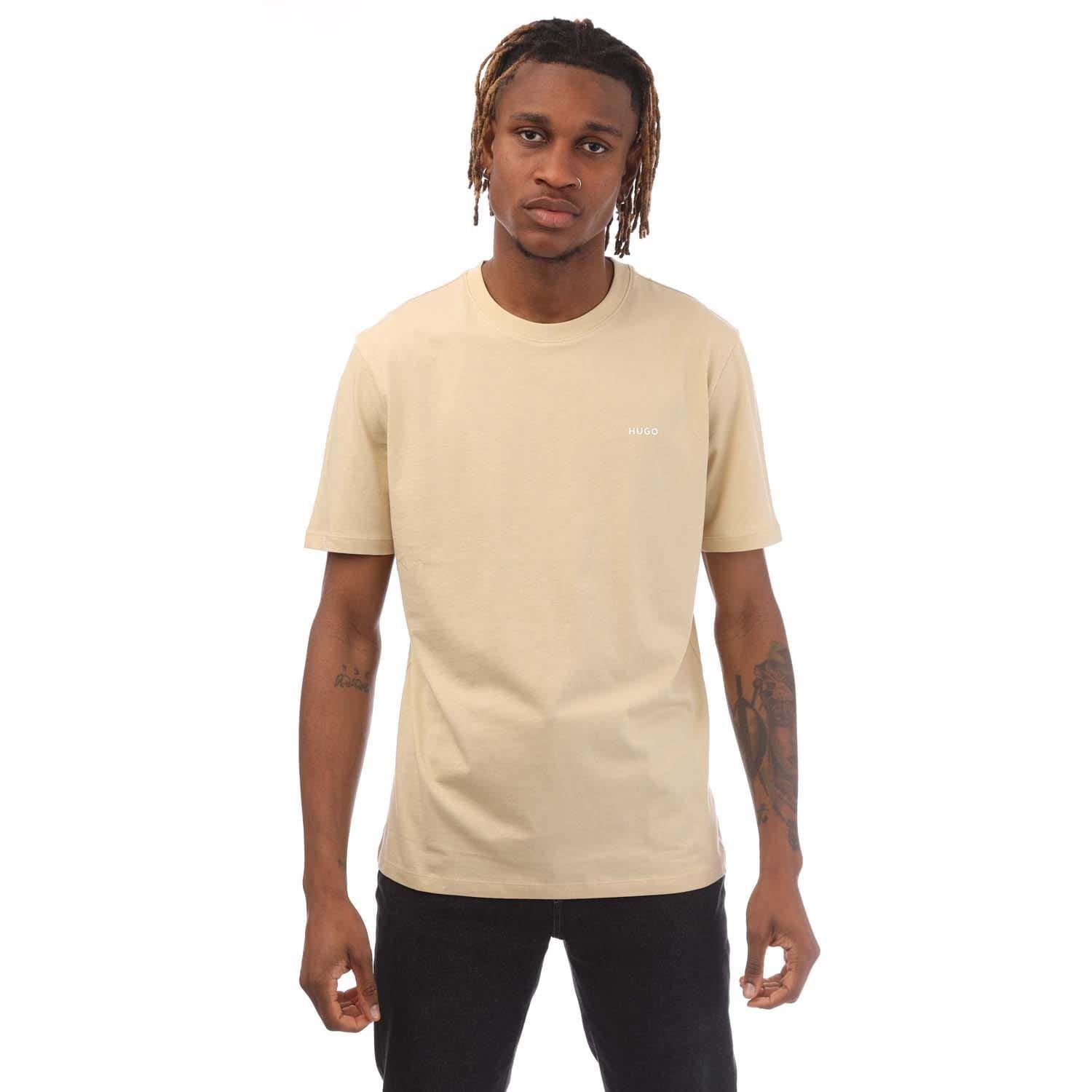 Beige - Hugo - Dero222 Logo Print T-Shirt - 1