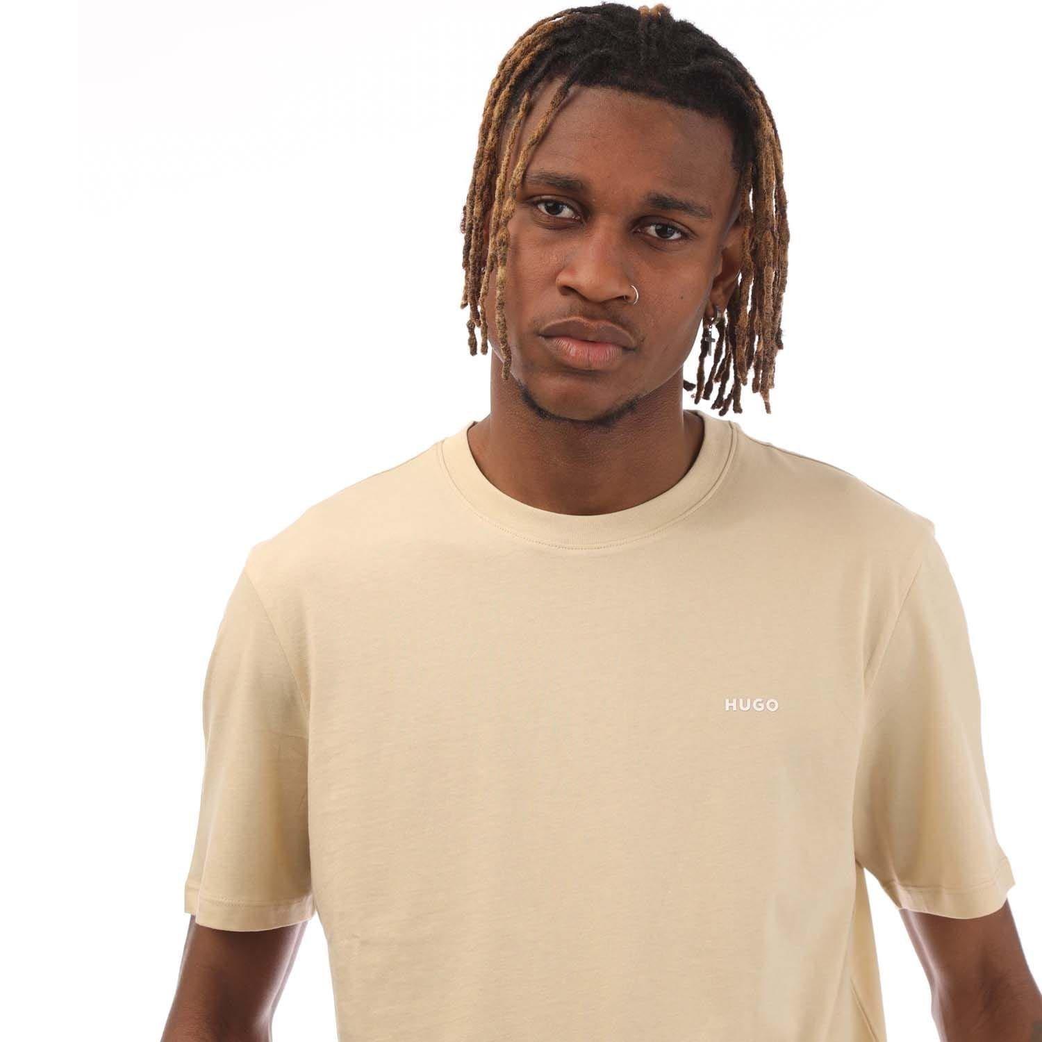 Beige - Hugo - Dero222 Logo Print T-Shirt - 2