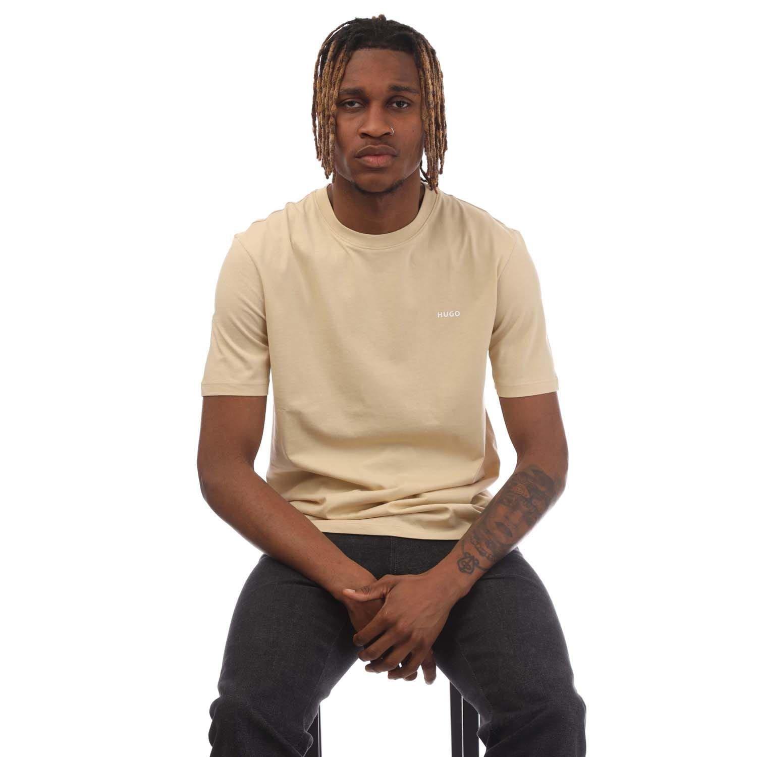 Beige - Hugo - Dero222 Logo Print T-Shirt - 4