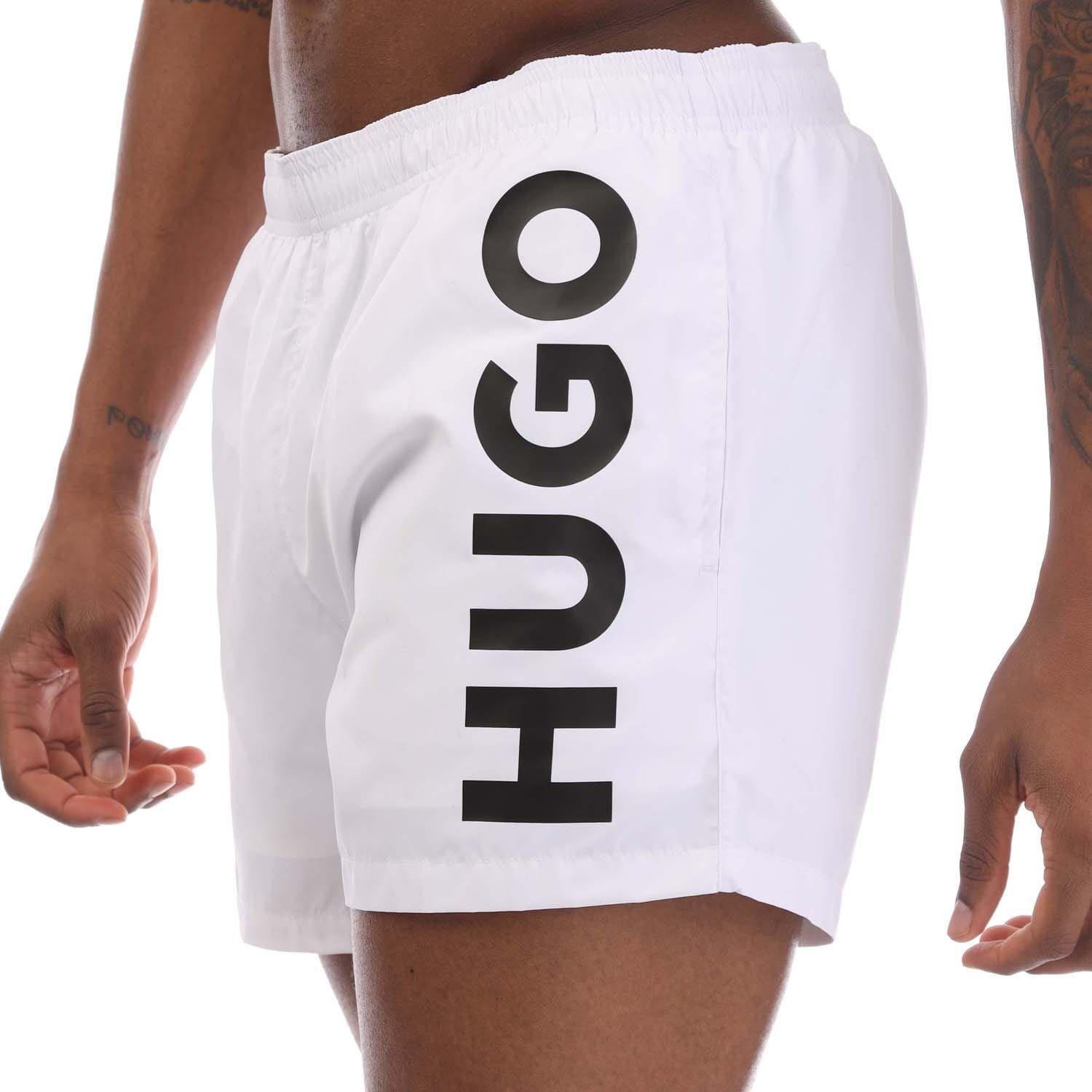 White - Hugo - Abas Logo Print Swim Shorts - 2