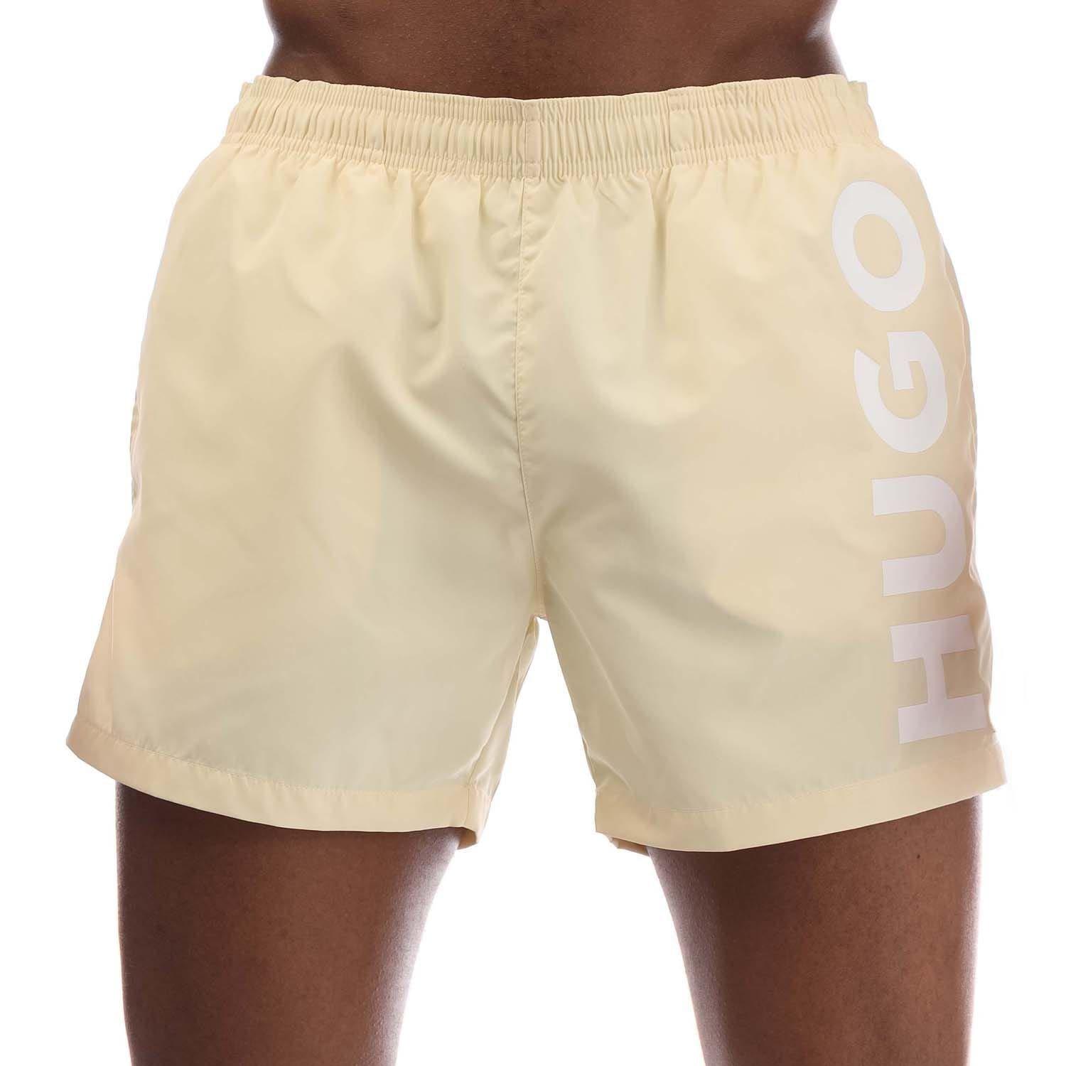 Yellow - Hugo - Abas Logo Print Swim Shorts - 1