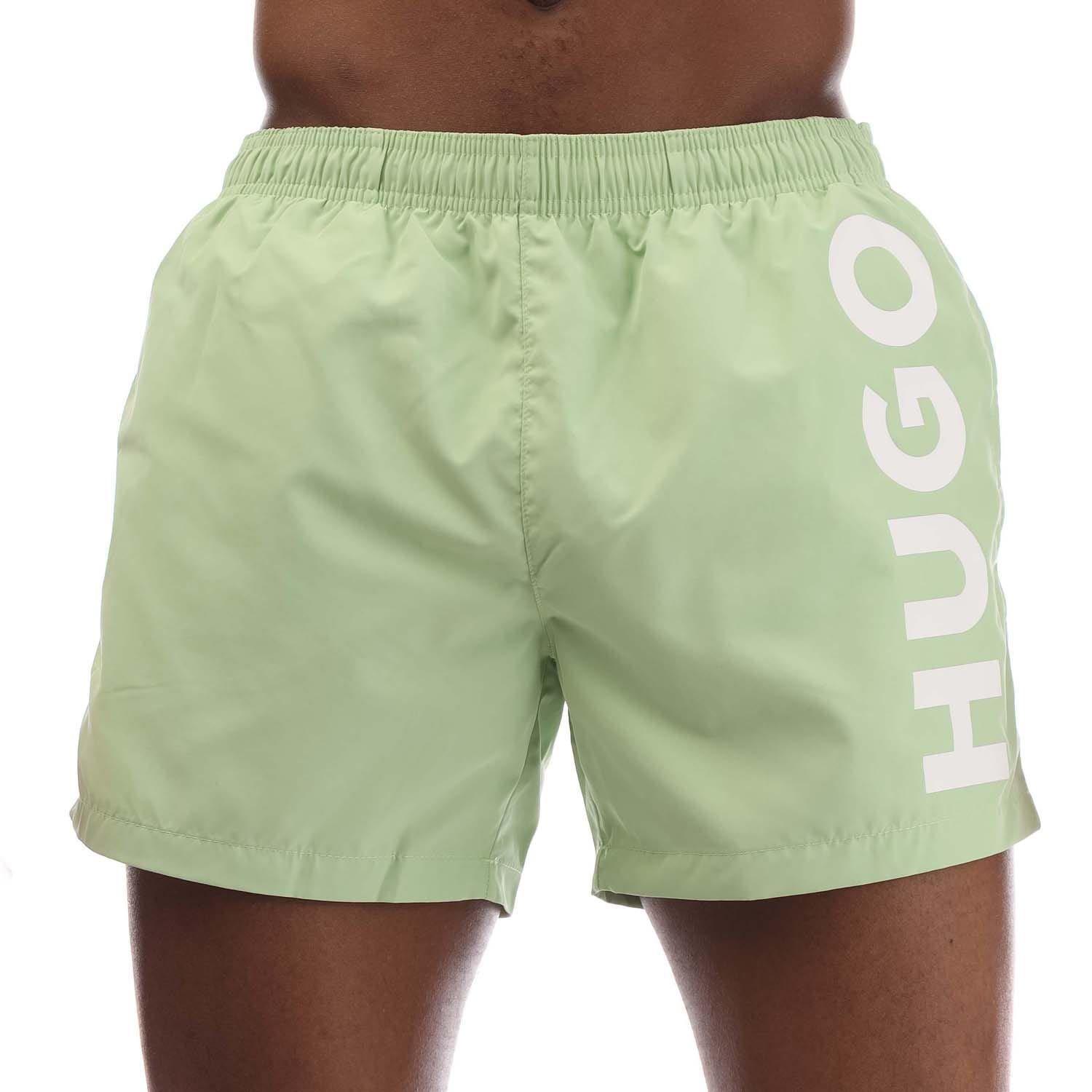 Green - Hugo - Abas Logo Print Swim Shorts - 1