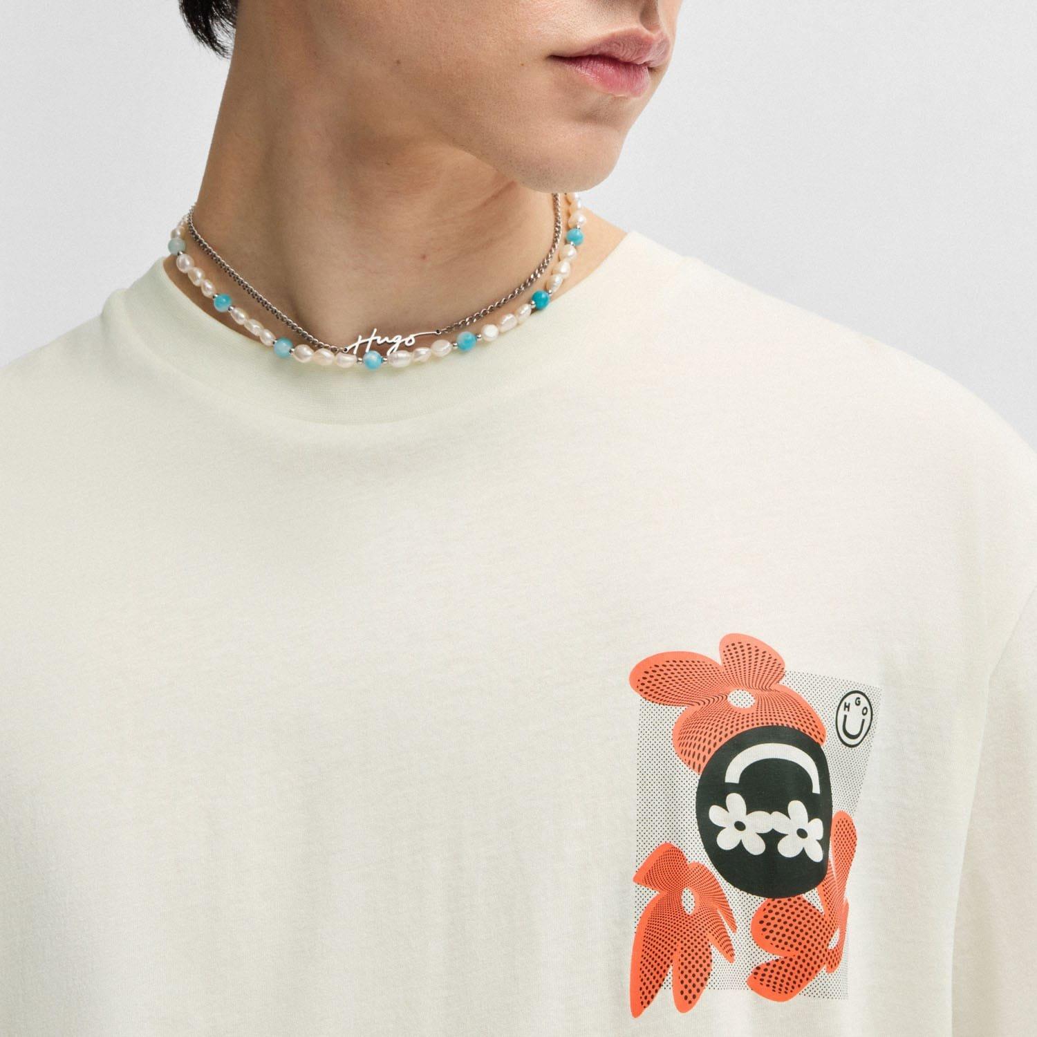 White - Hugo - Nufloro Logo Print T-Shirt - 3