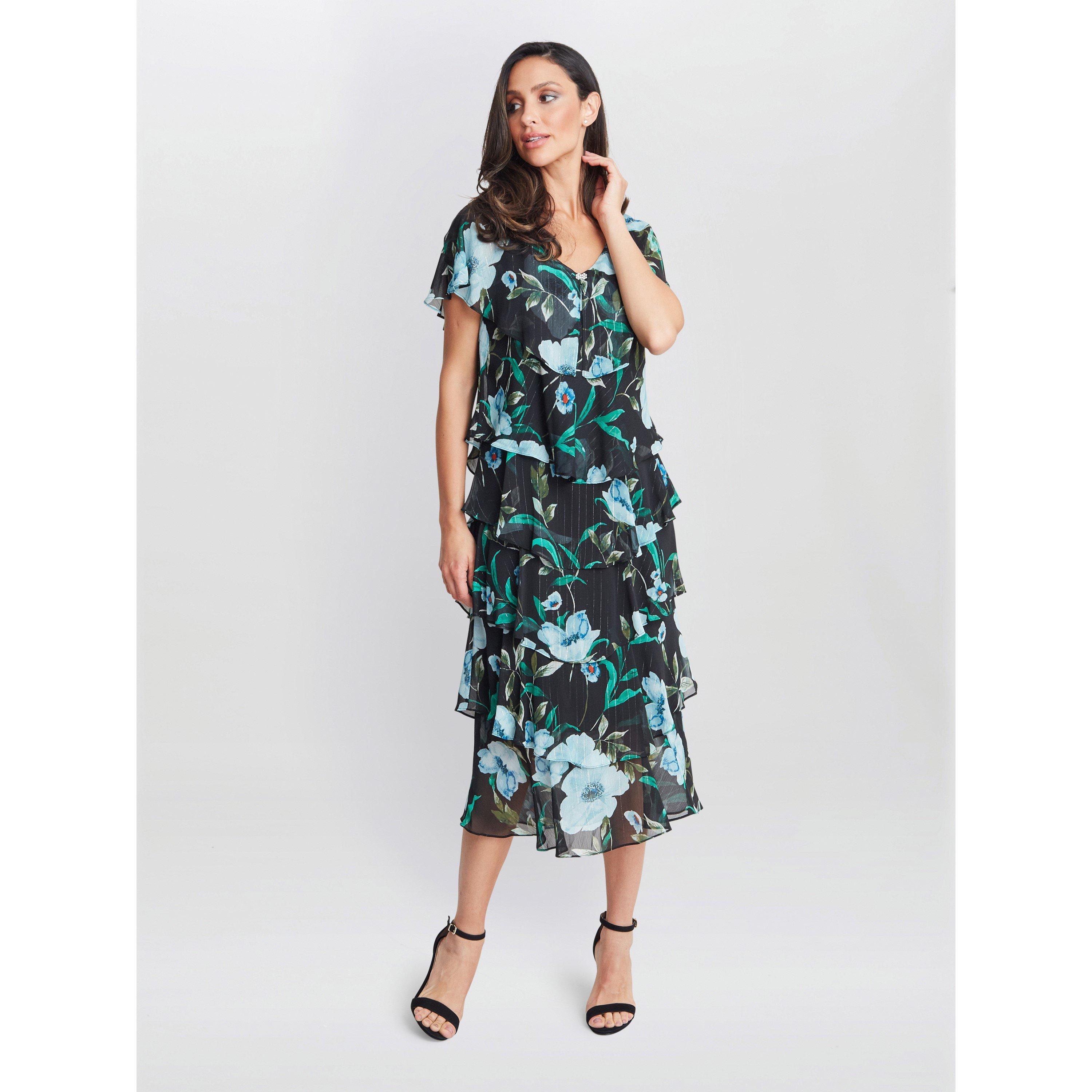 Bright Teal - Gina Bacconi - Frances Printed Midi Tiered Dress - 3