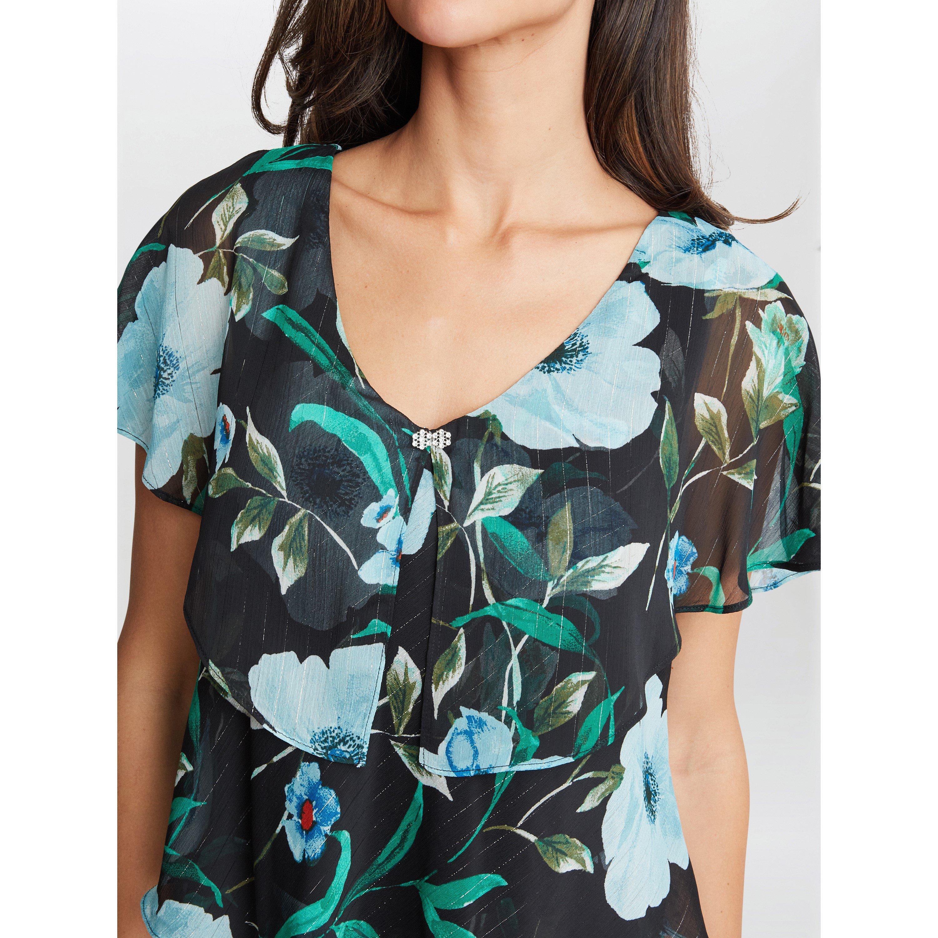 Bright Teal - Gina Bacconi - Frances Printed Midi Tiered Dress - 5