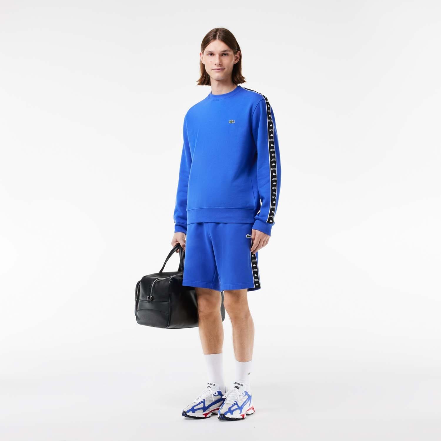 Blue - Lacoste - Logo Stripe Crewneck Sweatshirt - 4