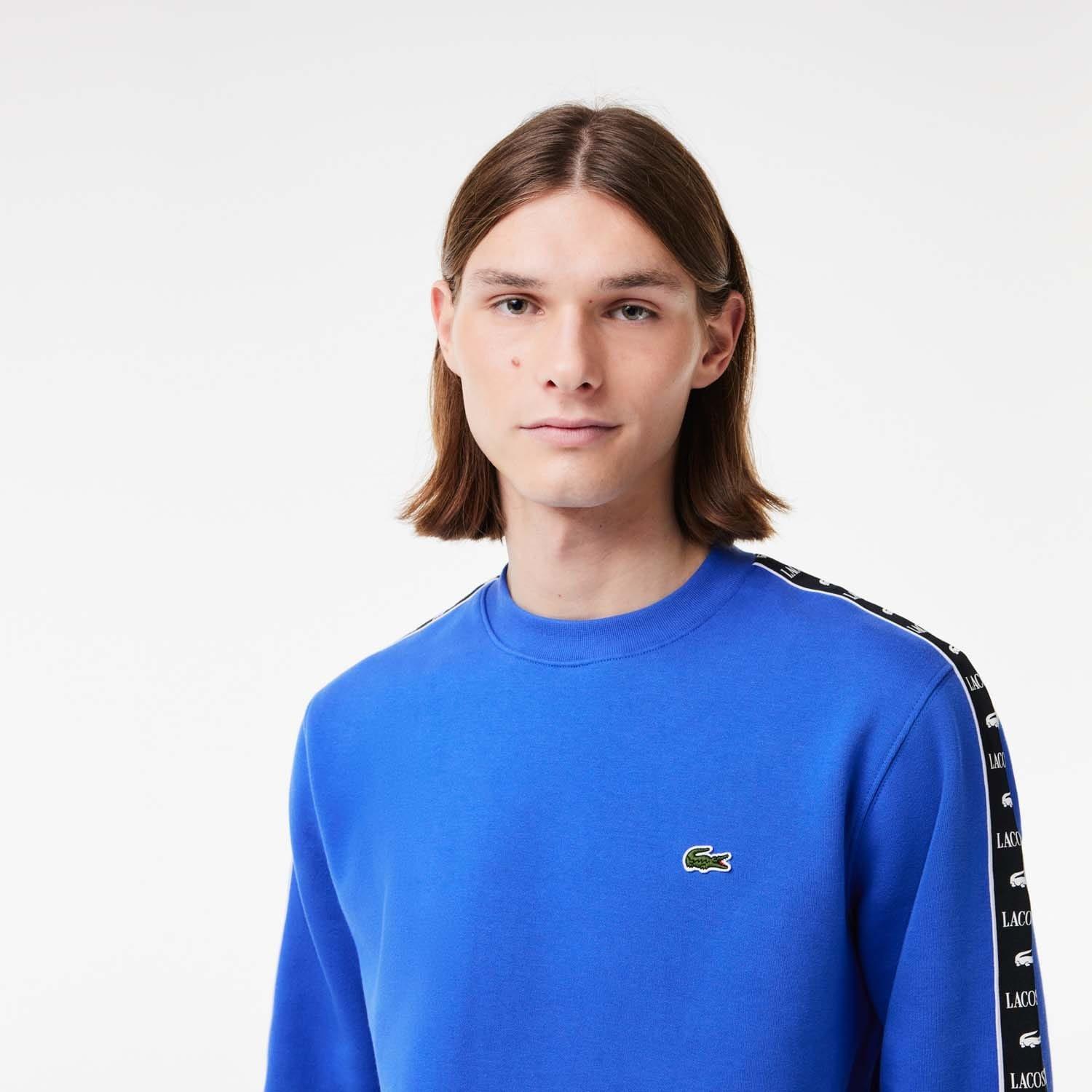 Blue - Lacoste - Logo Stripe Crewneck Sweatshirt - 6