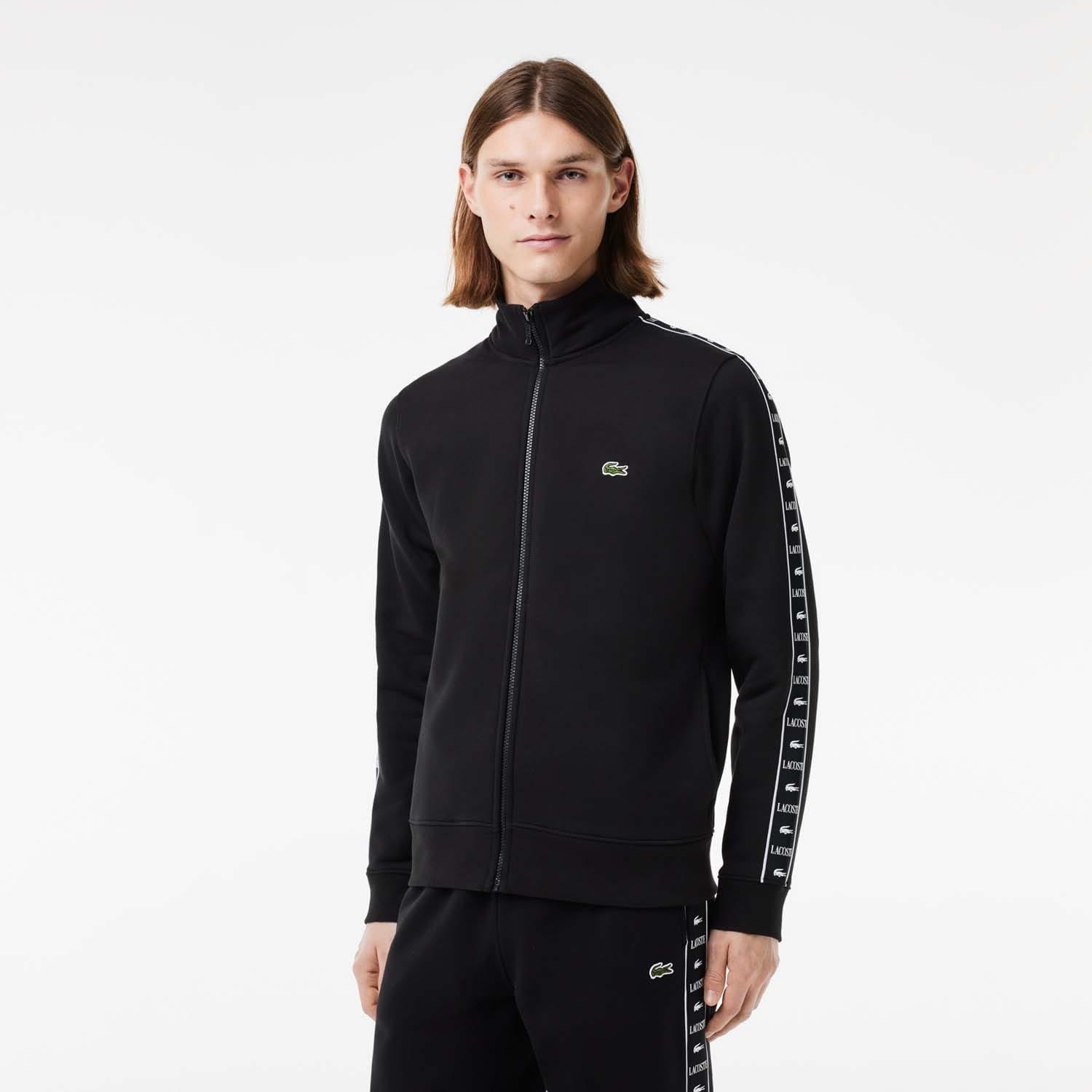 Black - Lacoste - Logo Stripe Zip-Up Sweatshirt - 1