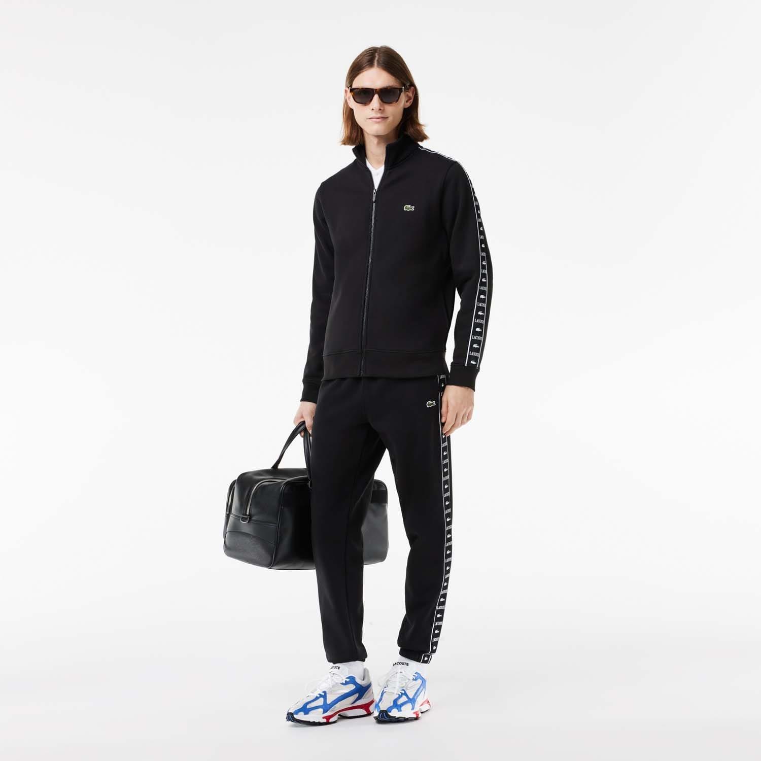 Black - Lacoste - Logo Stripe Zip-Up Sweatshirt - 4