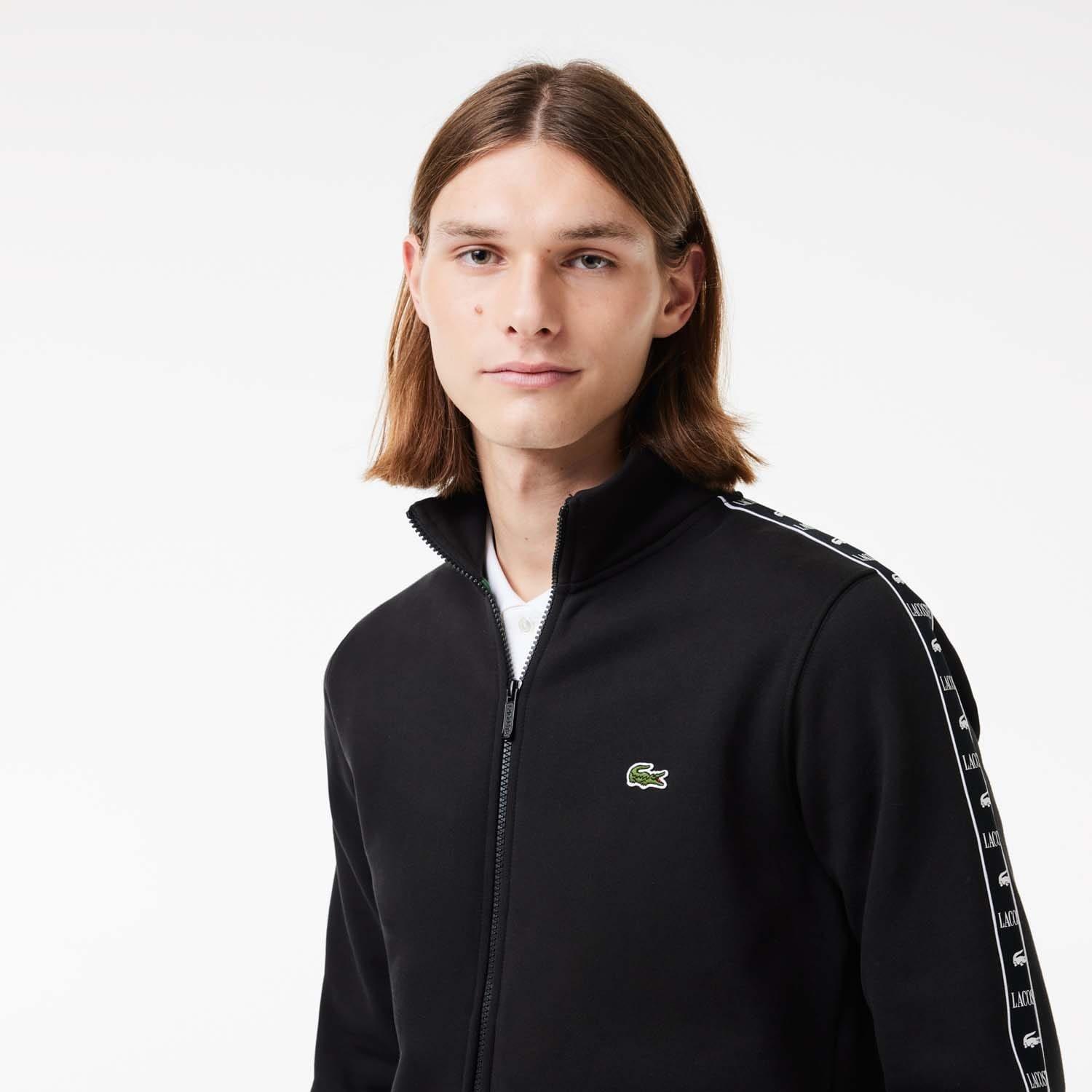 Black - Lacoste - Logo Stripe Zip-Up Sweatshirt - 5