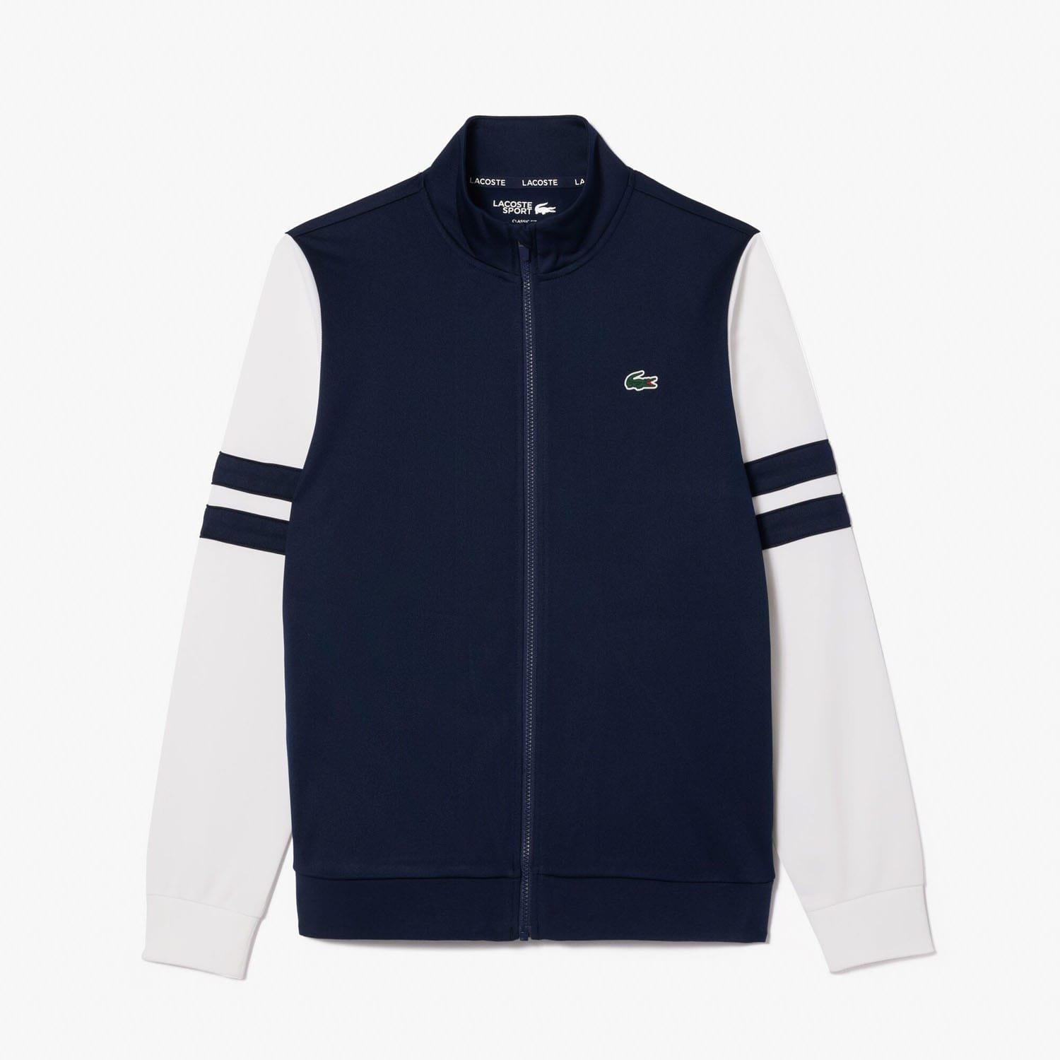 Navy-White - Lacoste - Zip-Up Stretch Interlock Tennis Sweatshirt - 1