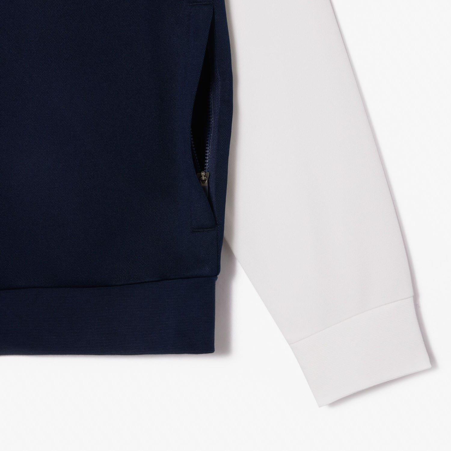 Navy-White - Lacoste - Zip-Up Stretch Interlock Tennis Sweatshirt - 2