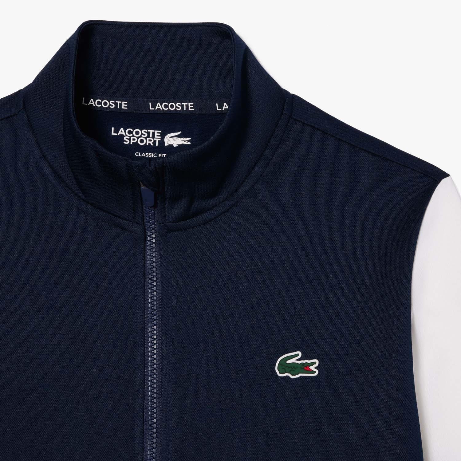 Navy-White - Lacoste - Zip-Up Stretch Interlock Tennis Sweatshirt - 5
