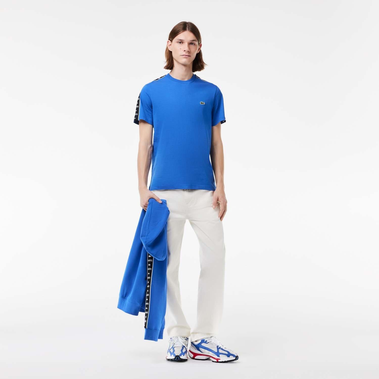 Blue - Lacoste - Cotton Jersey Logo Stripe T-Shirt - 4