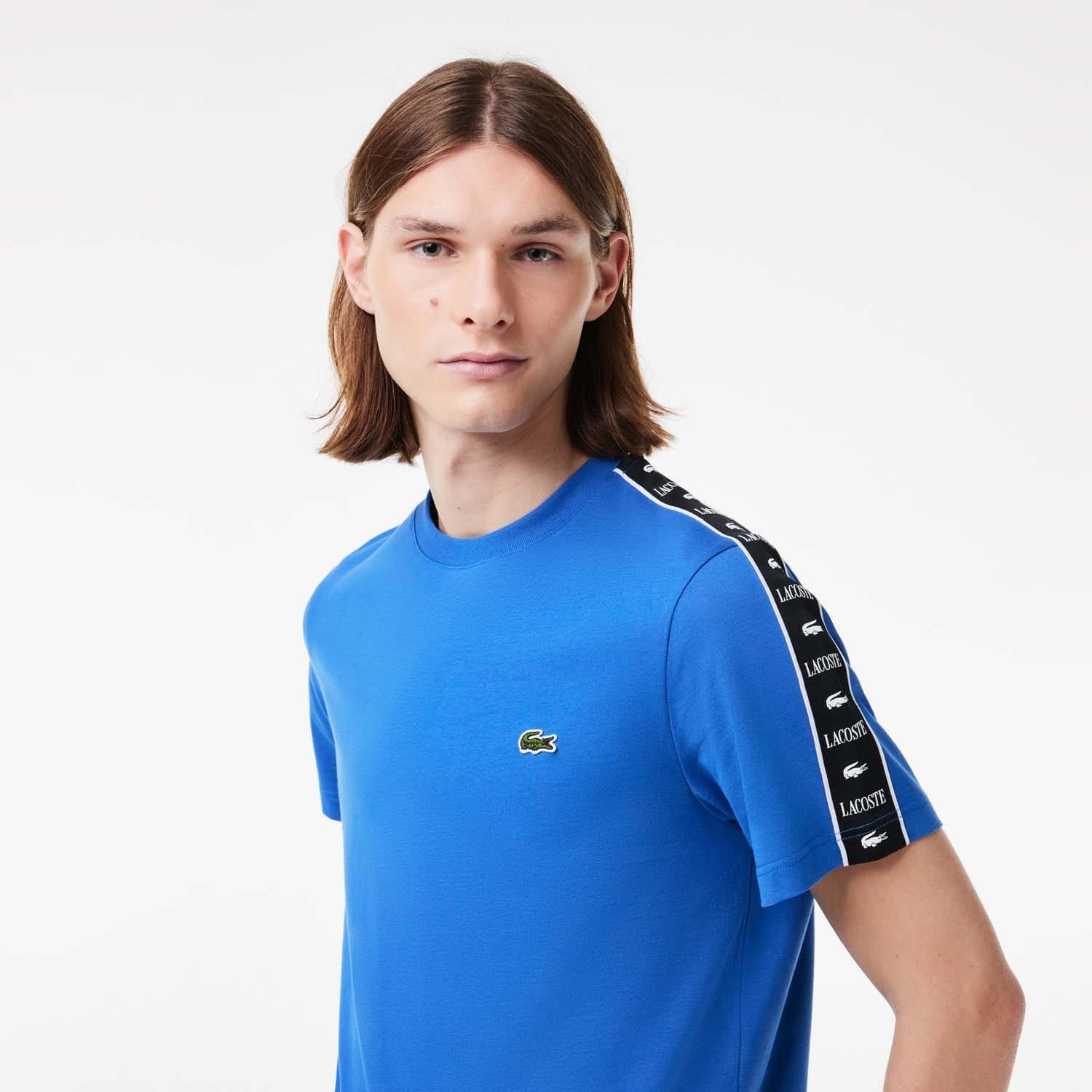 Blue - Lacoste - Cotton Jersey Logo Stripe T-Shirt - 5