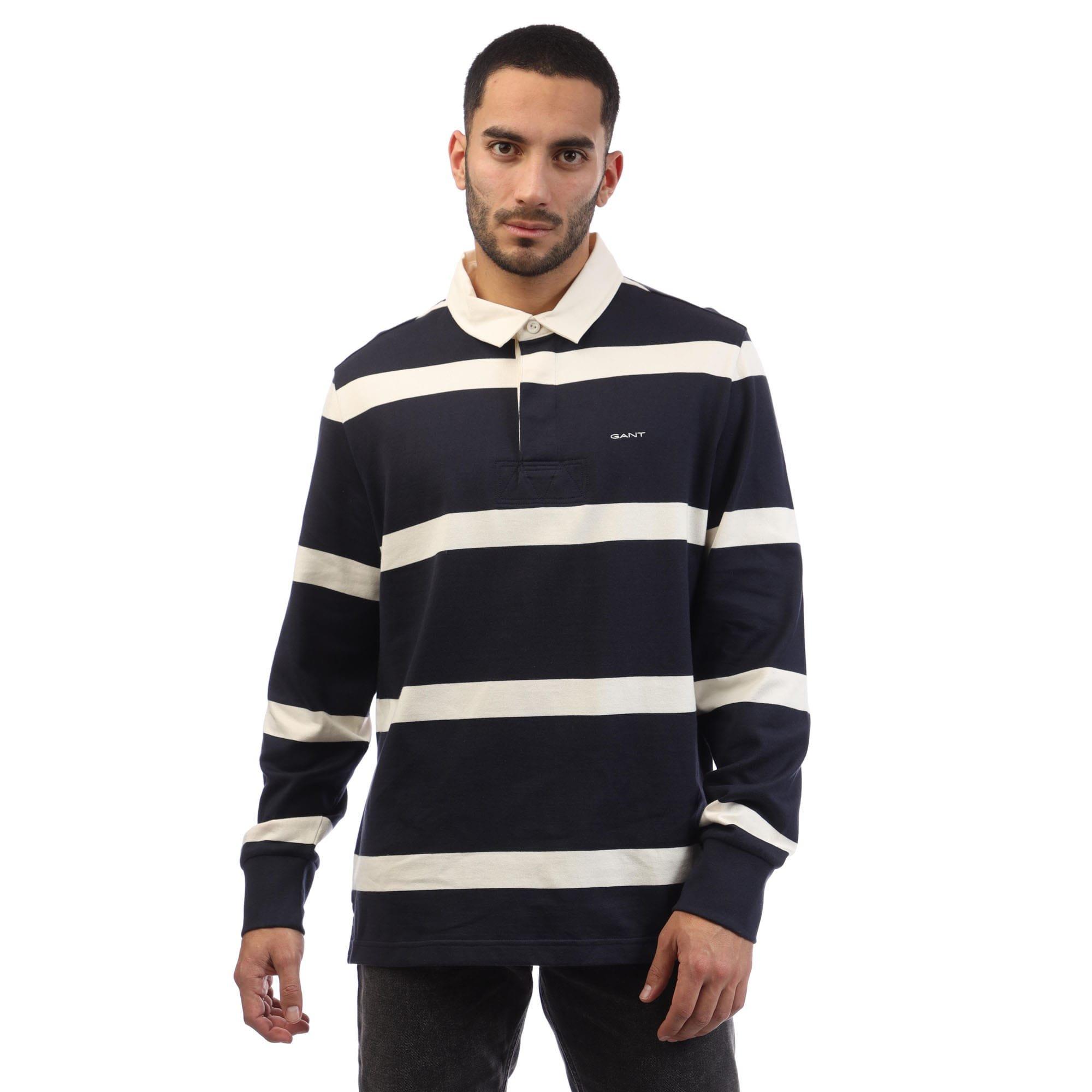 Navy-White - Gant - Striped Heavy Rugger Polo Shirt - 1
