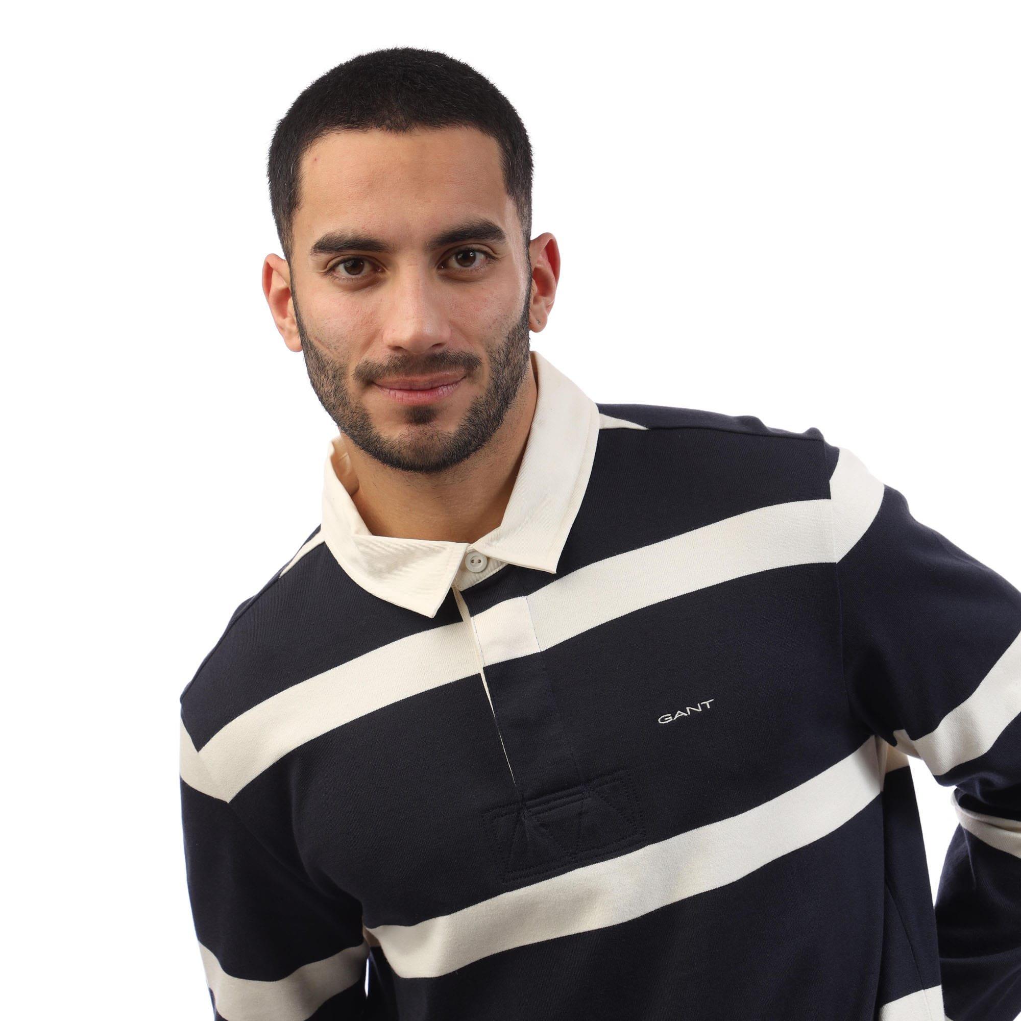 Navy-White - Gant - Striped Heavy Rugger Polo Shirt - 3