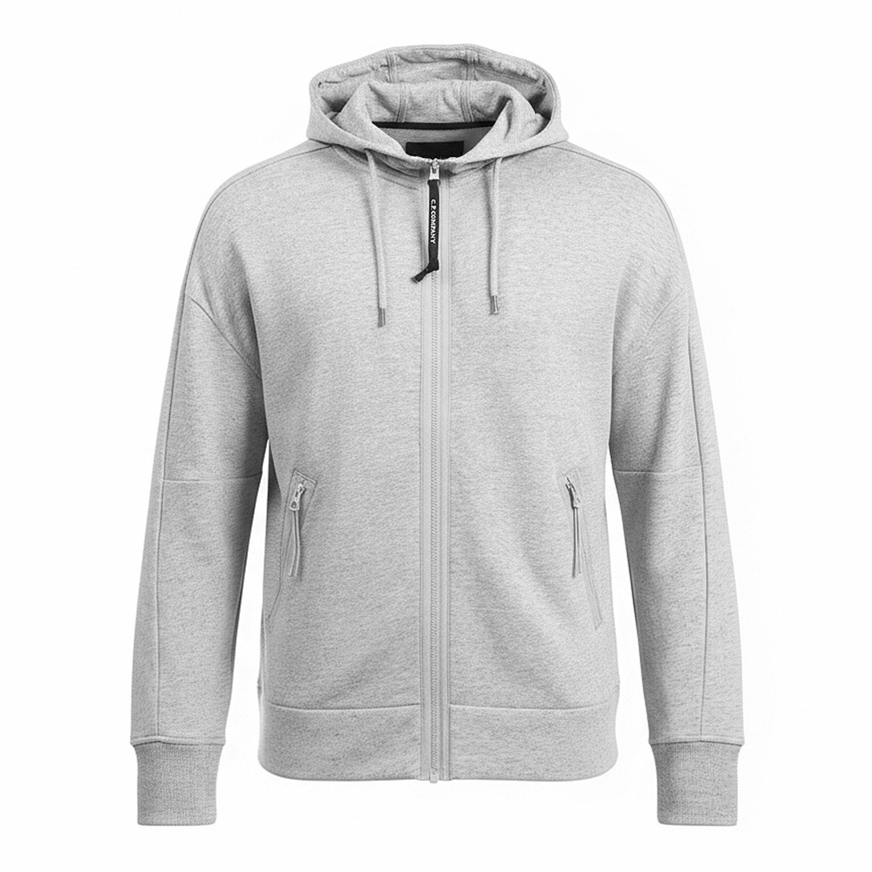 CP Company Diagonal Raised Fleece Lens Zip Hoodie - Grey - XL