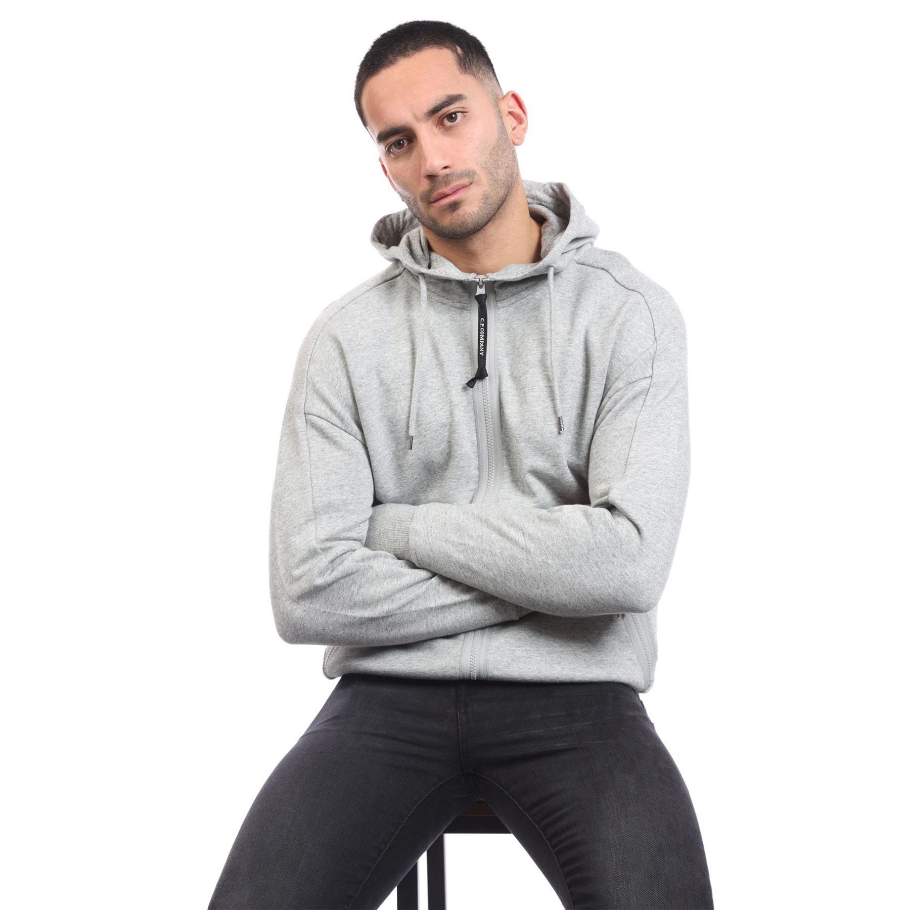 Grey - CP Company - Diagonal Raised Fleece Lens Zip Hoodie - 6