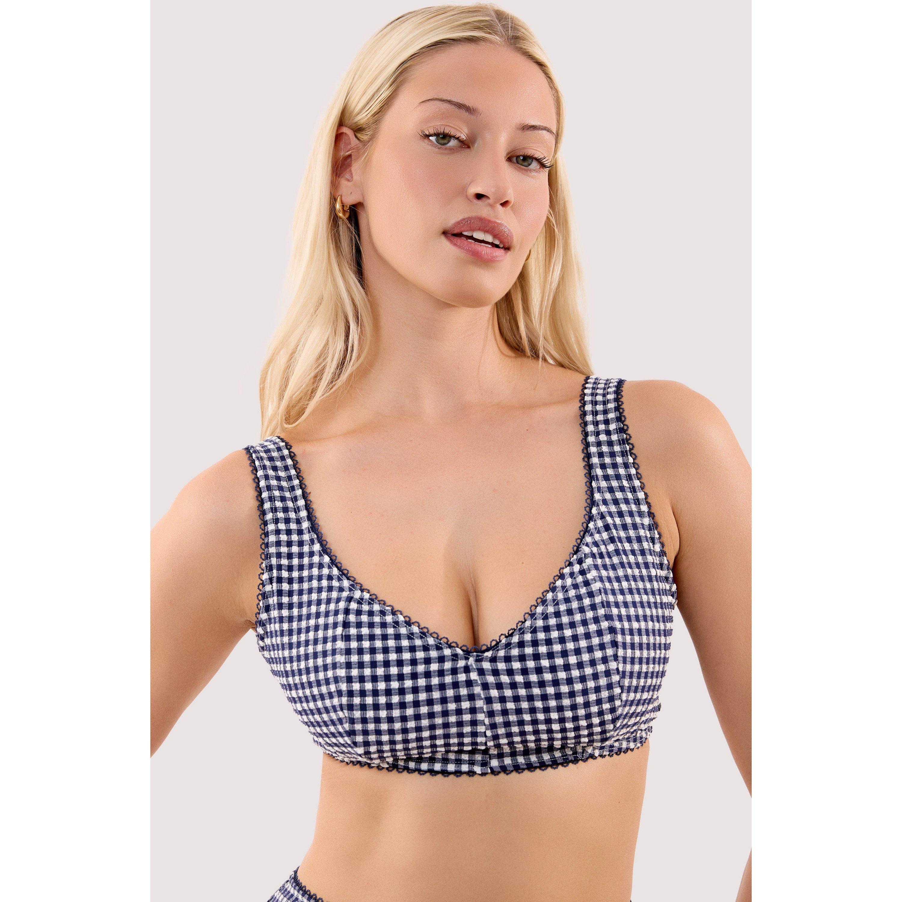 Navy - Peek and Beau - Joanna Navy Gingham Seersucker Crop Bikini Top - 2