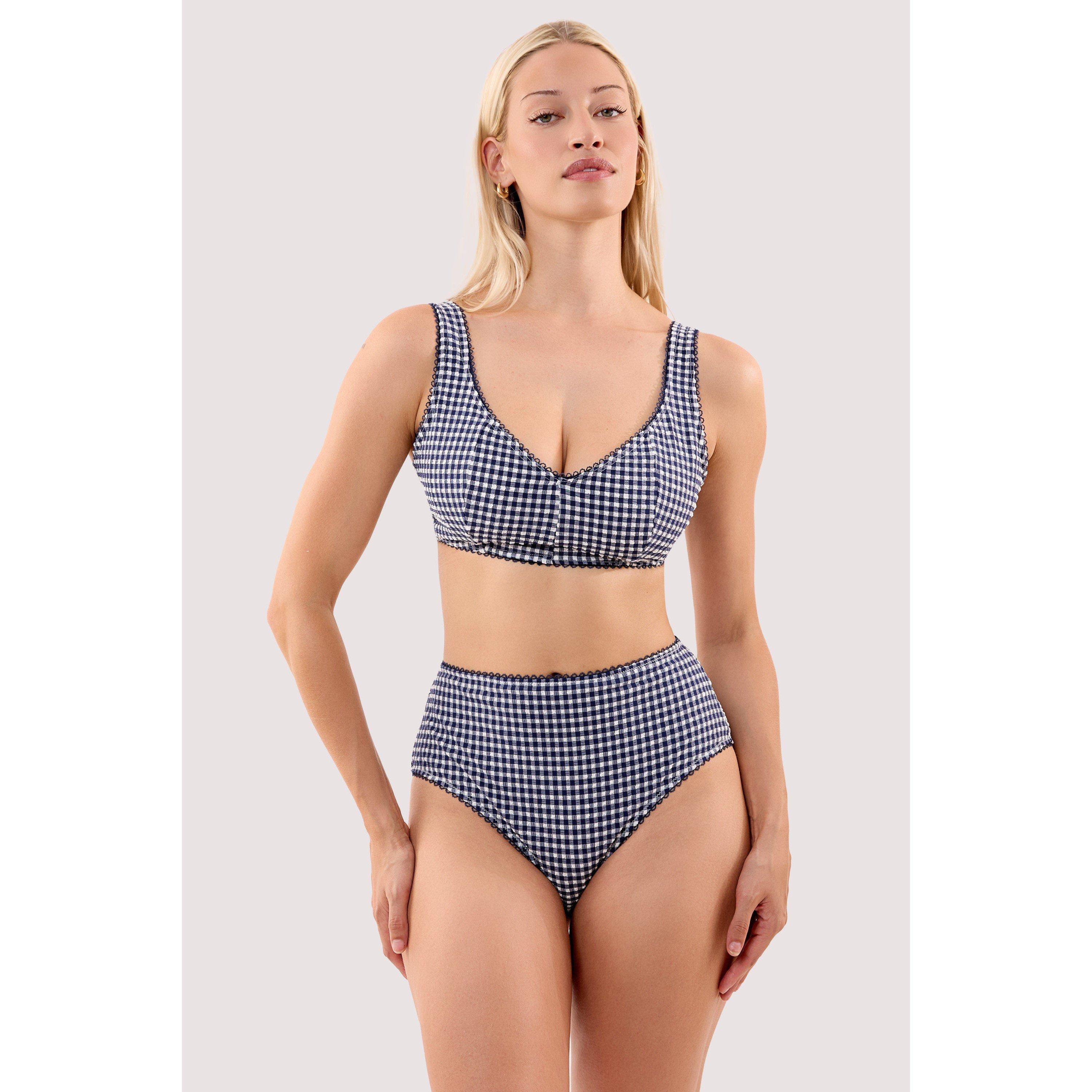 Navy - Peek and Beau - Joanna Navy Gingham Seersucker Crop Bikini Top - 4