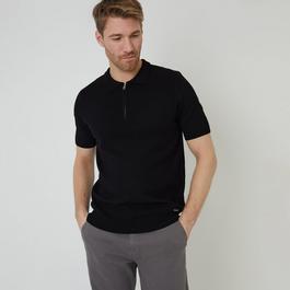Threadbare Quarter Zip Textured Trim Knitted Polo